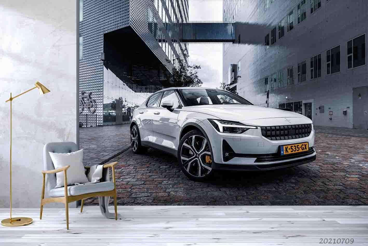 3D White Car Building Wall Mural Wallpaper SWW4242- Jess Art Decoration