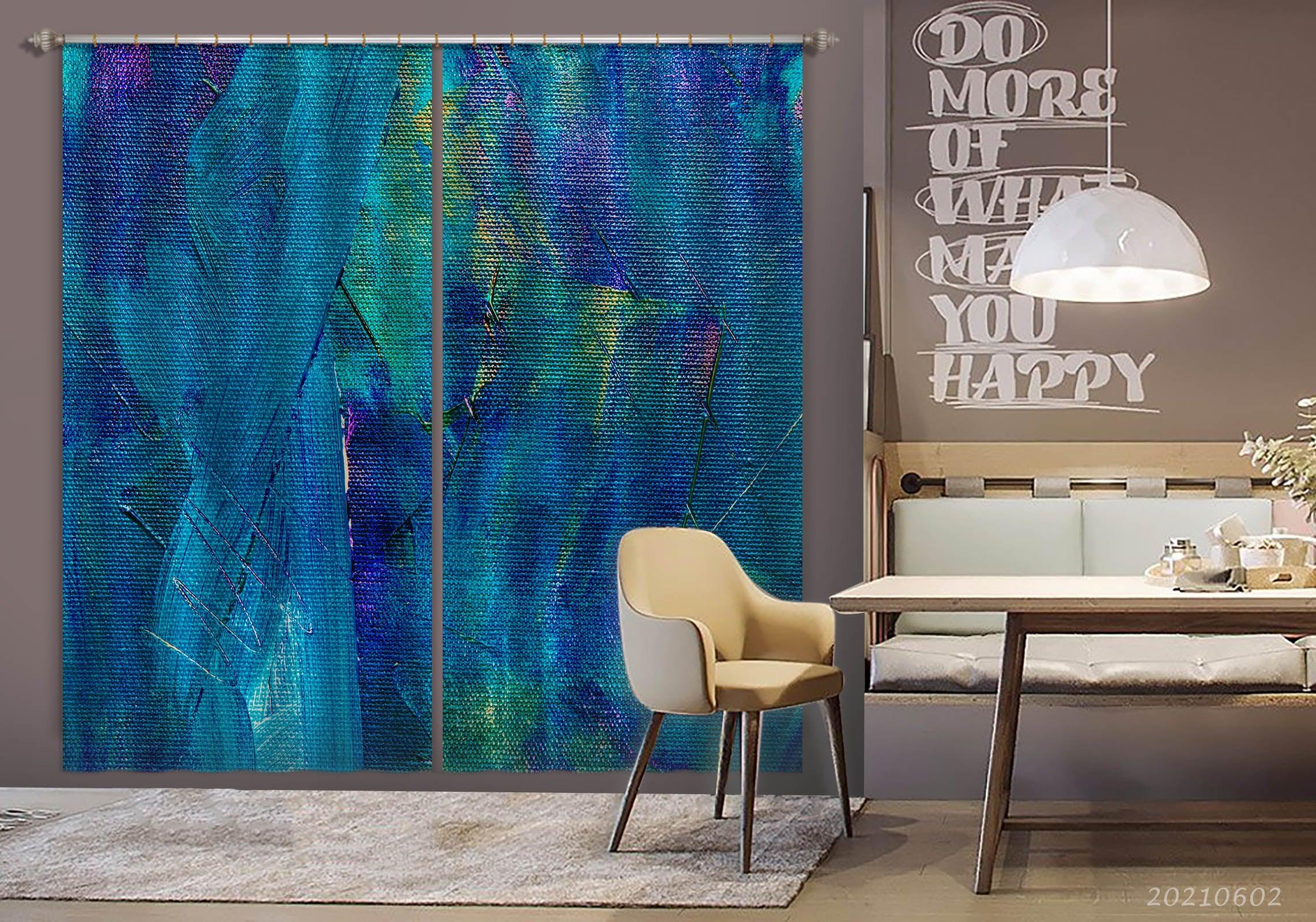 3D Abstract Blue Graffiti Pattern Curtains and Drapes GD 542- Jess Art Decoration