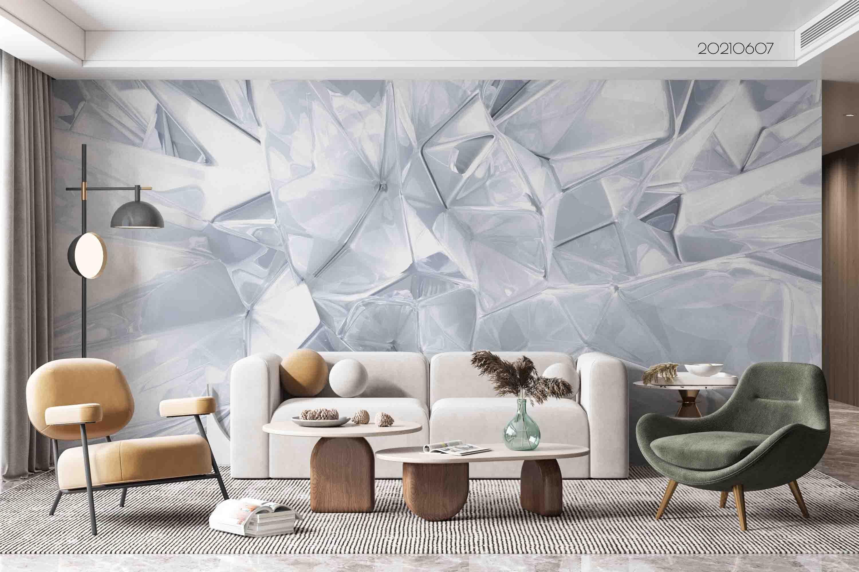 3D White Crystal Triangle Rendering Stereo Wall Mural Wallpaper SWW716- Jess Art Decoration