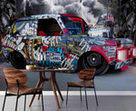 3D Colourful Graffiti Vintage Vehicle Wall Mural Wallpaper ZY D8- Jess Art Decoration