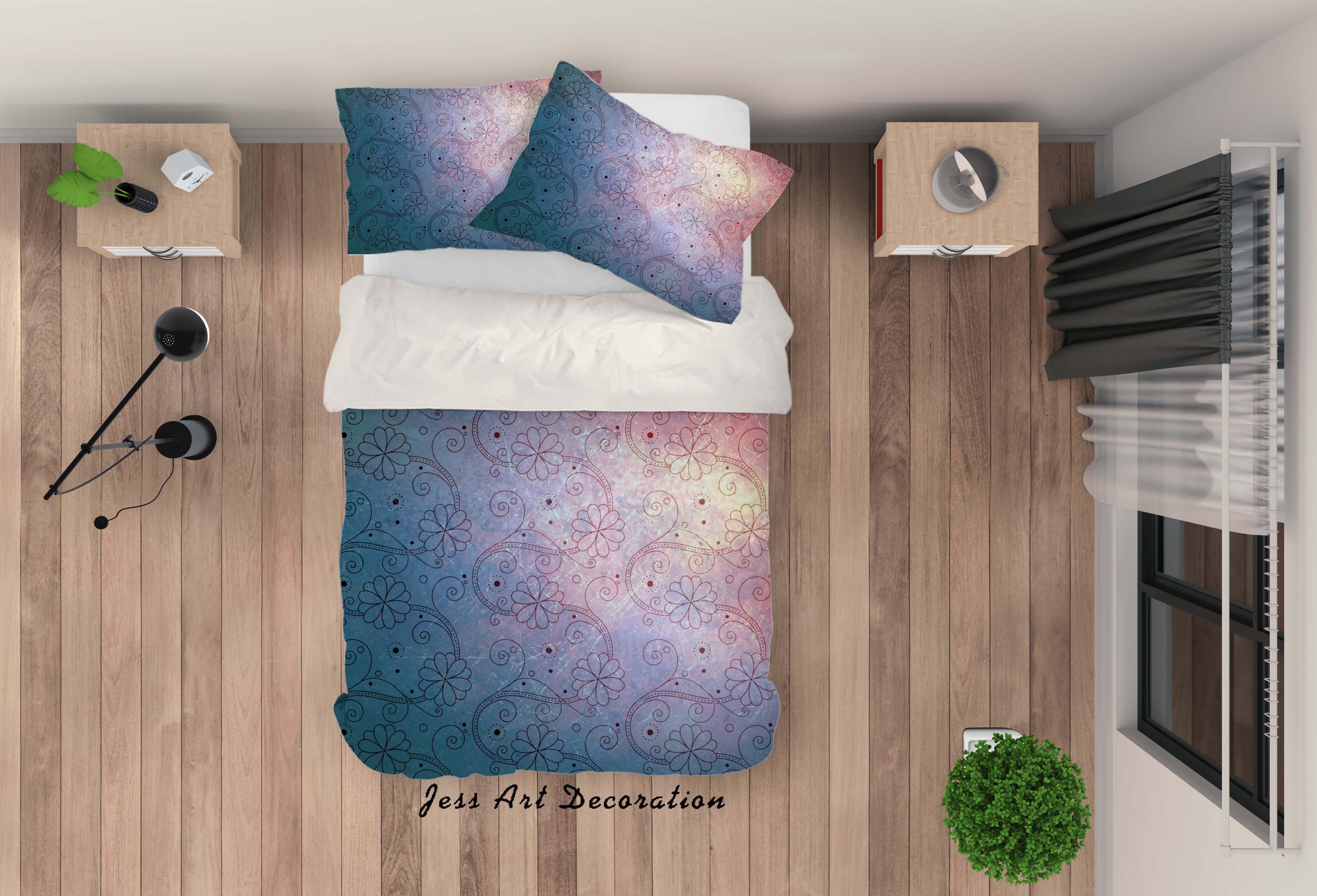 3D Abstract Floral Blue Quilt Cover Set Bedding Set Pillowcases 28- Jess Art Decoration