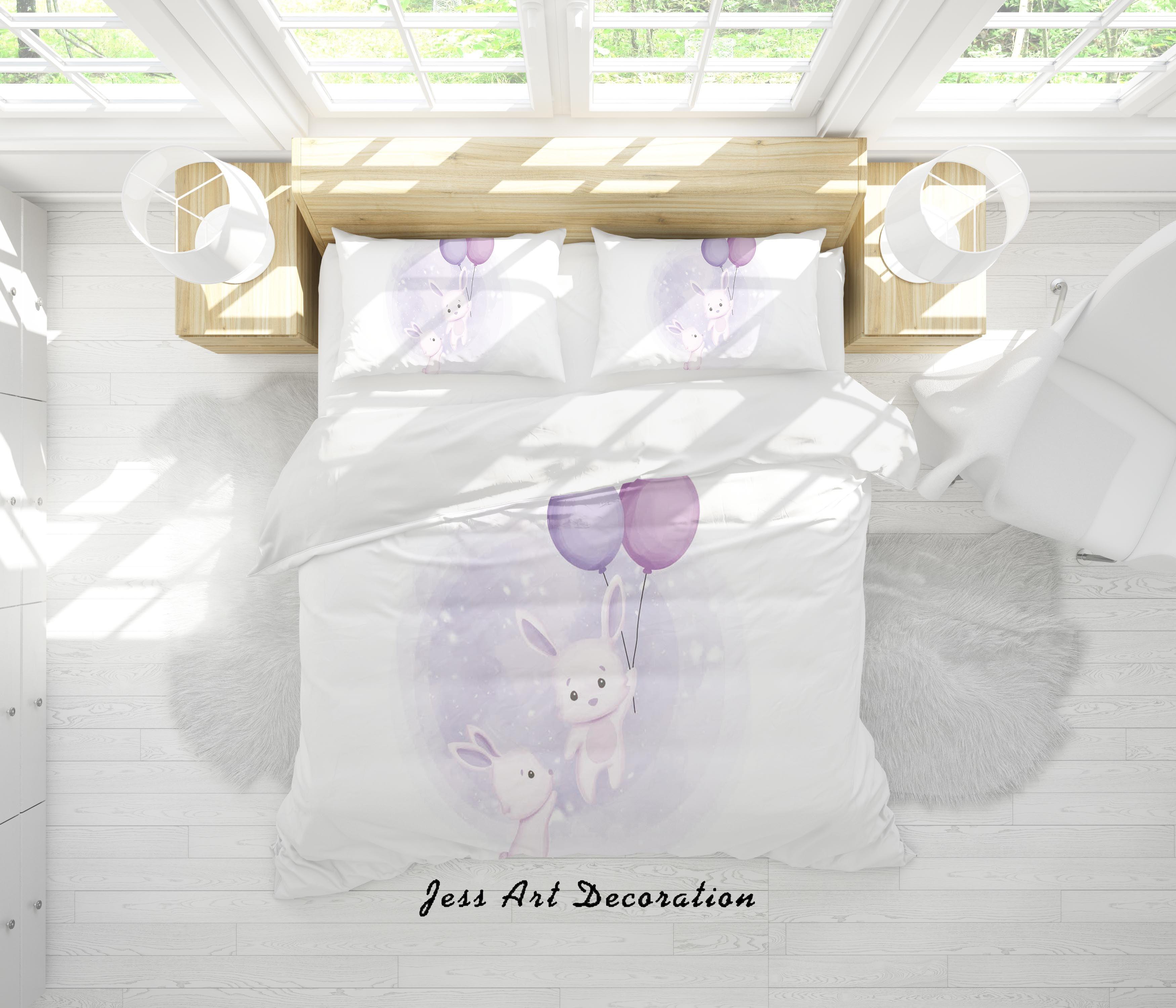 3D White Rabbit Balloon Quilt Cover Set Bedding Set Duvet Cover Pillowcases SF07- Jess Art Decoration