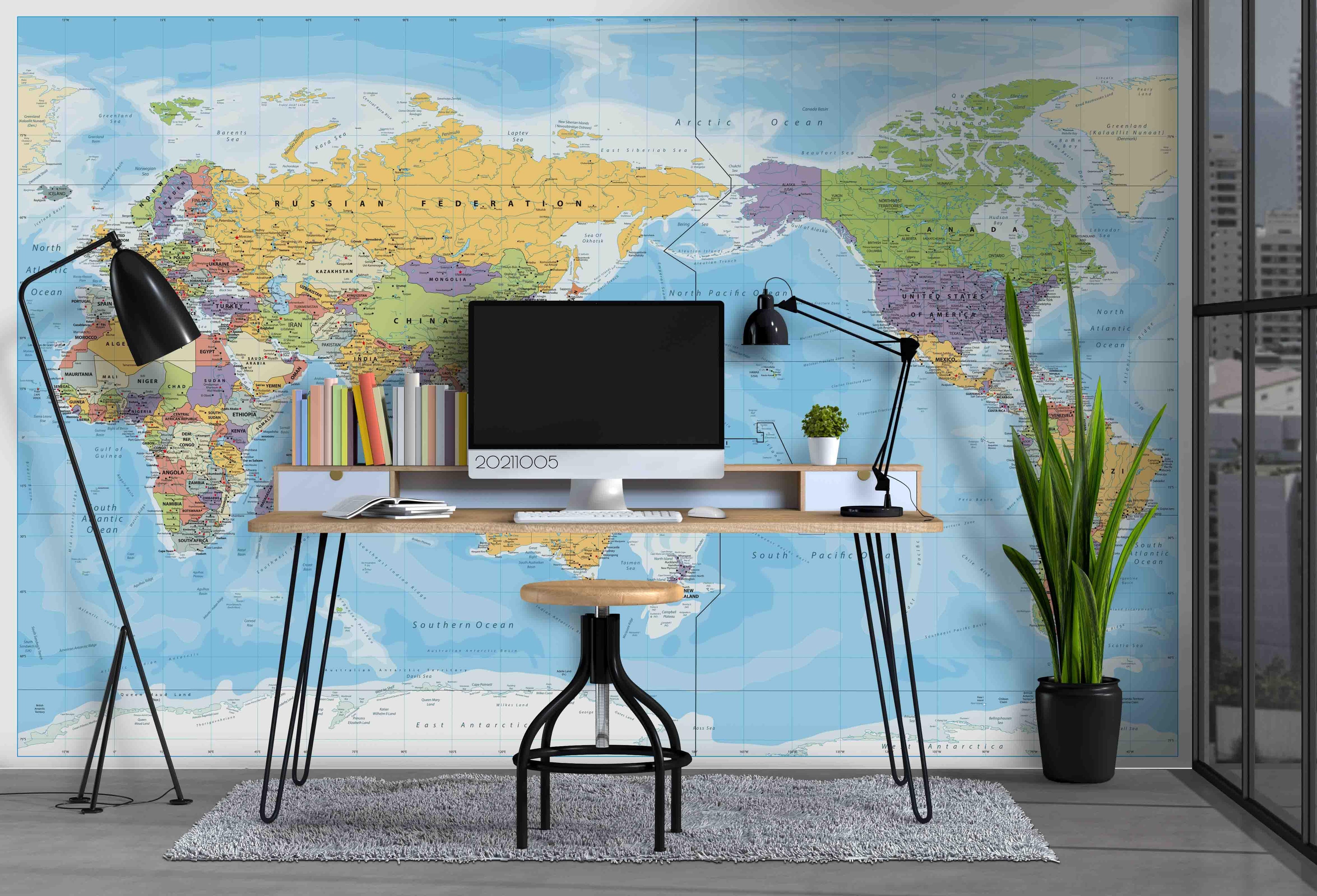 3D Blue World Map Wall Mural Wallpaper LQH 568- Jess Art Decoration