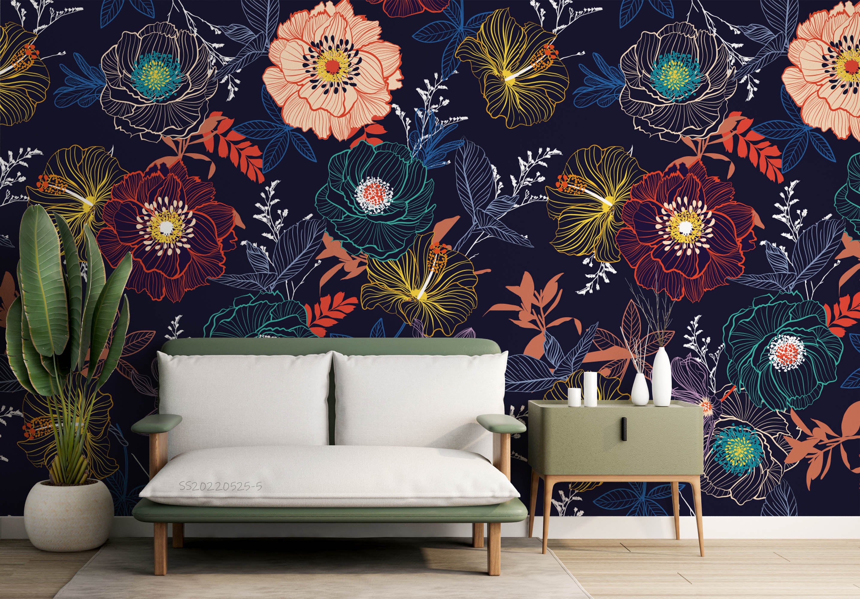 3D Vintage Floral Pattern Dark Background Wall Mural Wallpaper GD 930- Jess Art Decoration