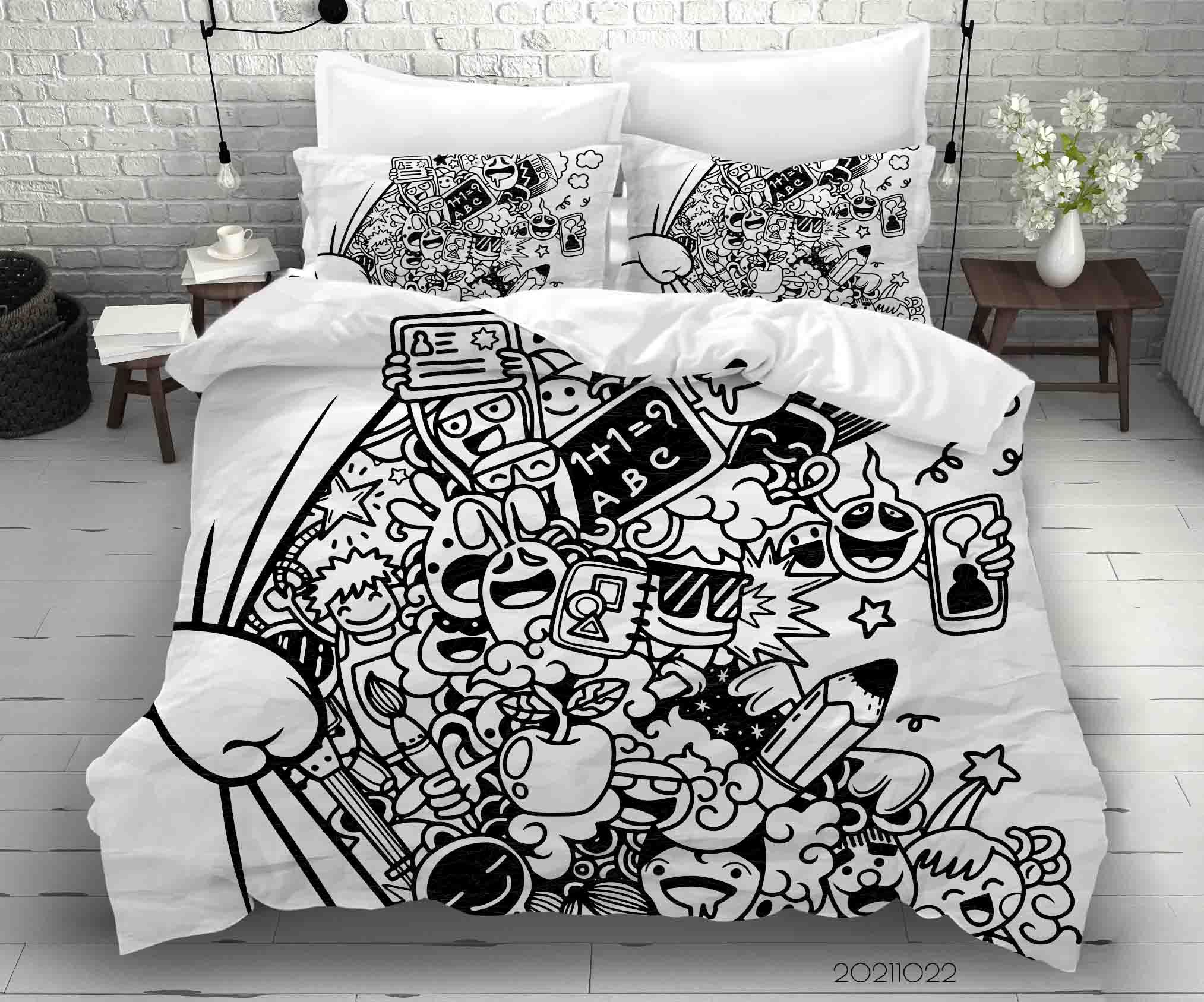 3D Cartoon Grey Monster Graffiti Quilt Cover Set Bedding Set Duvet Cover Pillowcases 46- Jess Art Decoration