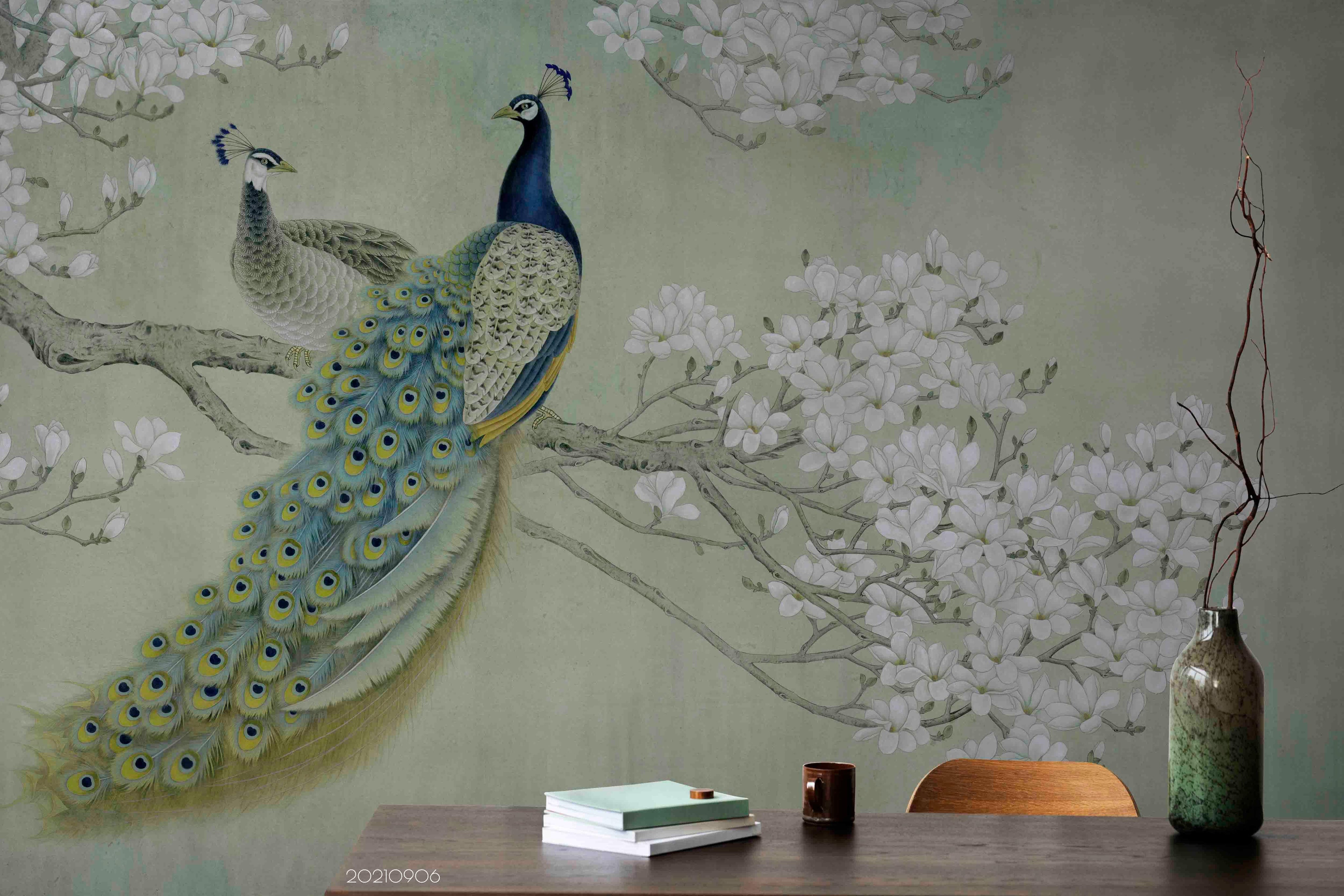 3D Animal Peacock Floral Wall Mural Wallpaper LQH 596- Jess Art Decoration