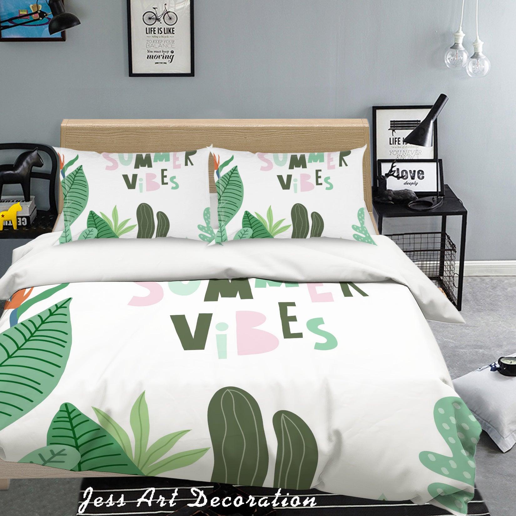 3D White Green Summer Leaves Quilt Cover Set Bedding Set Pillowcases 43- Jess Art Decoration