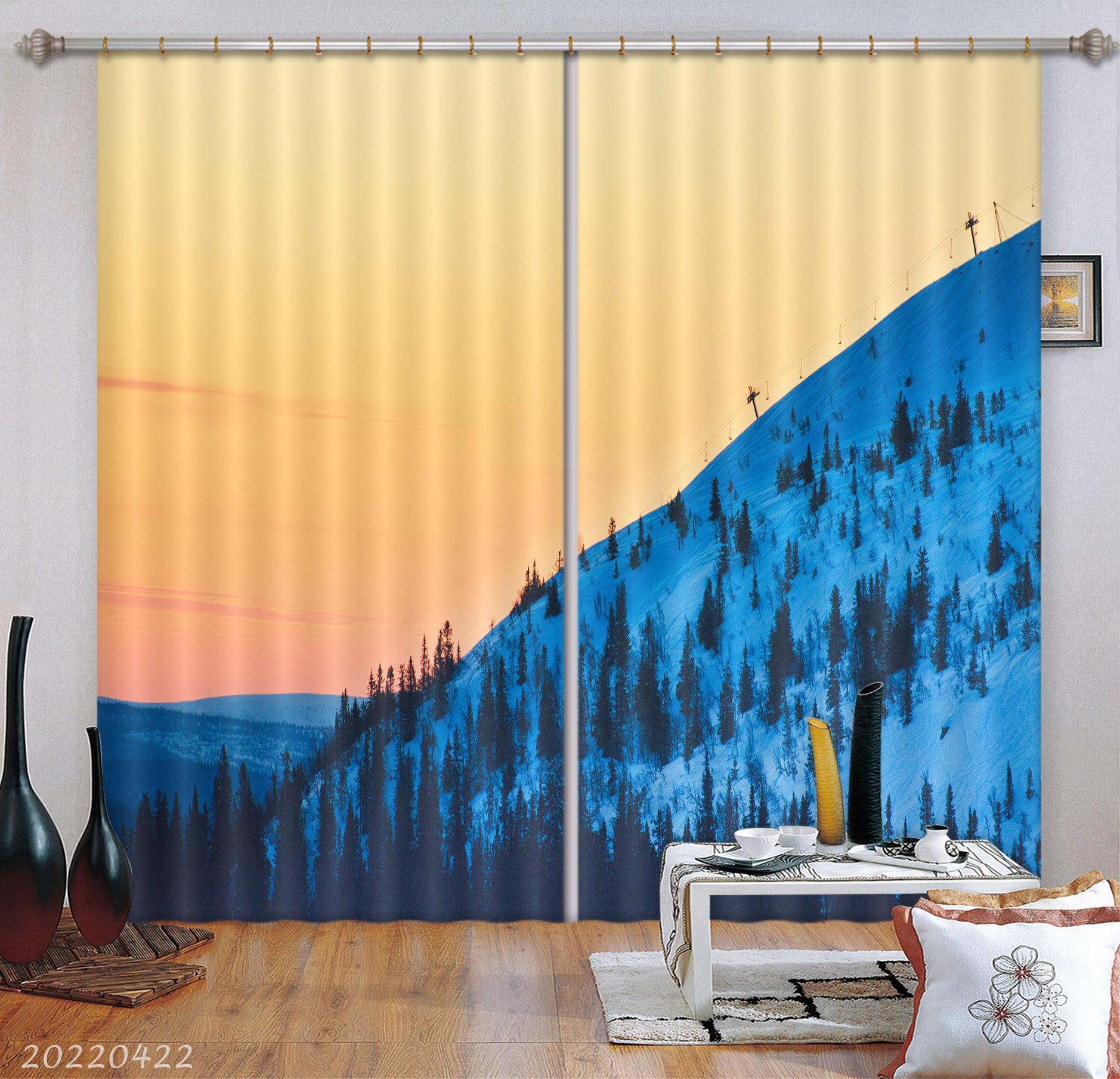 3D Landscape Mountain Tree Snow Orange Sky Curtains and Drapes GD 4295- Jess Art Decoration