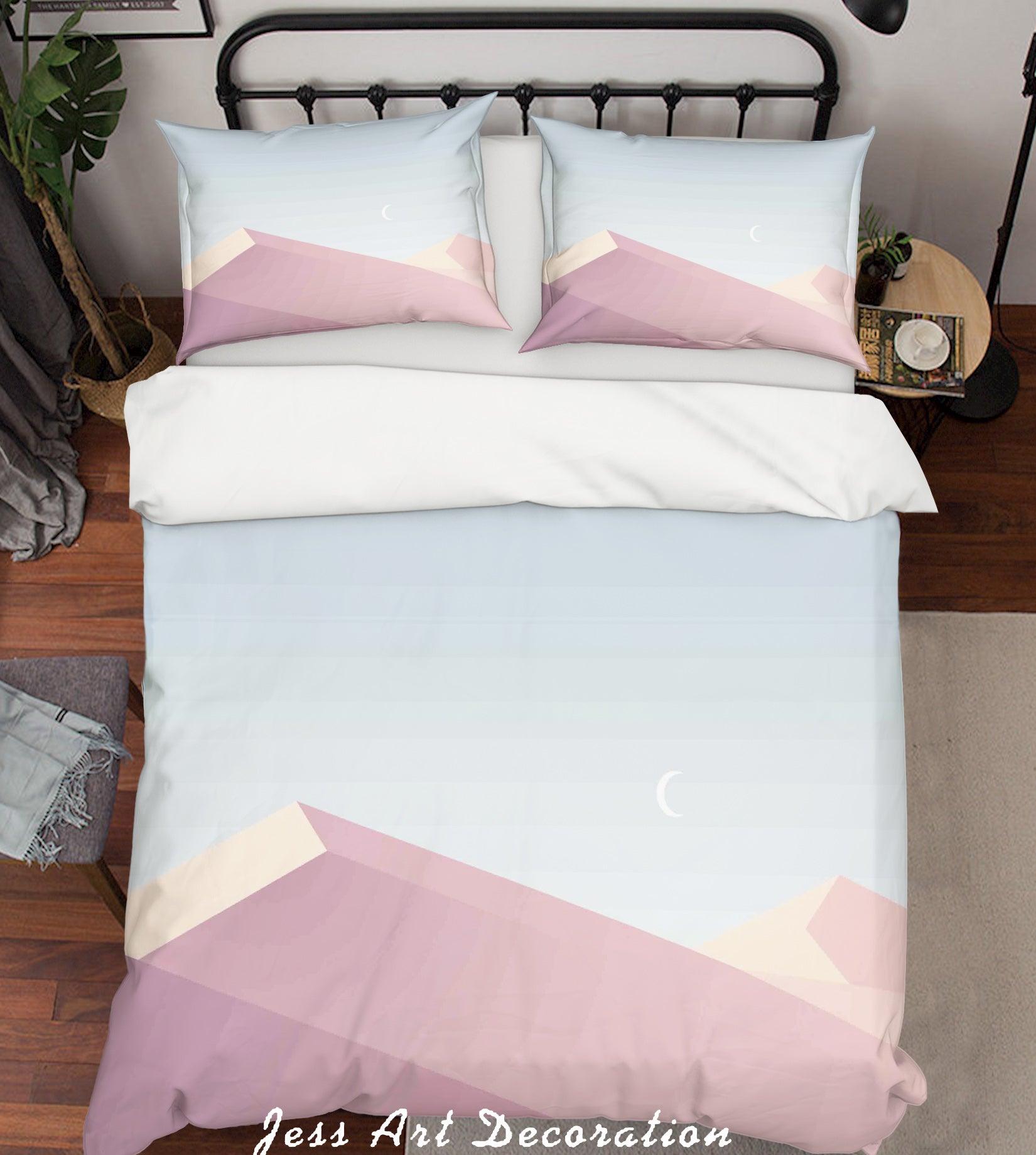 3D Blue Moon Sky Pink Mountains Quilt Cover Set Bedding Set Pillowcases 20- Jess Art Decoration