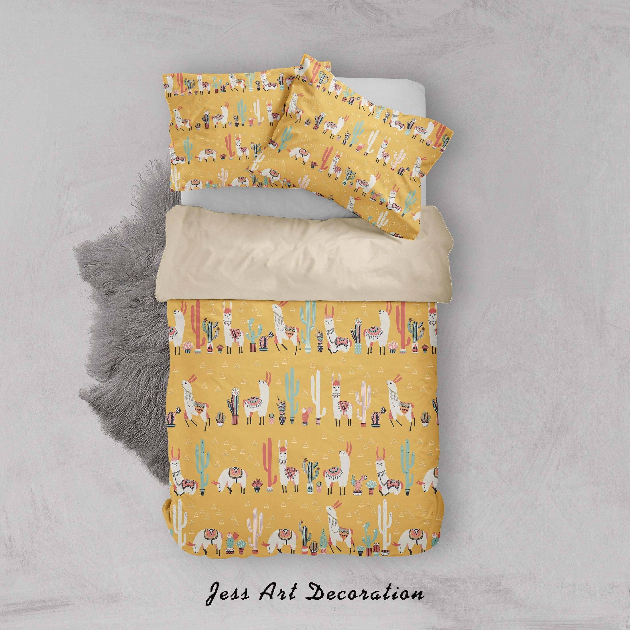 3D Yellow Triangle Alpaca Cactus Quilt Cover Set Bedding Set Duvet Cover Pillowcases SF9- Jess Art Decoration