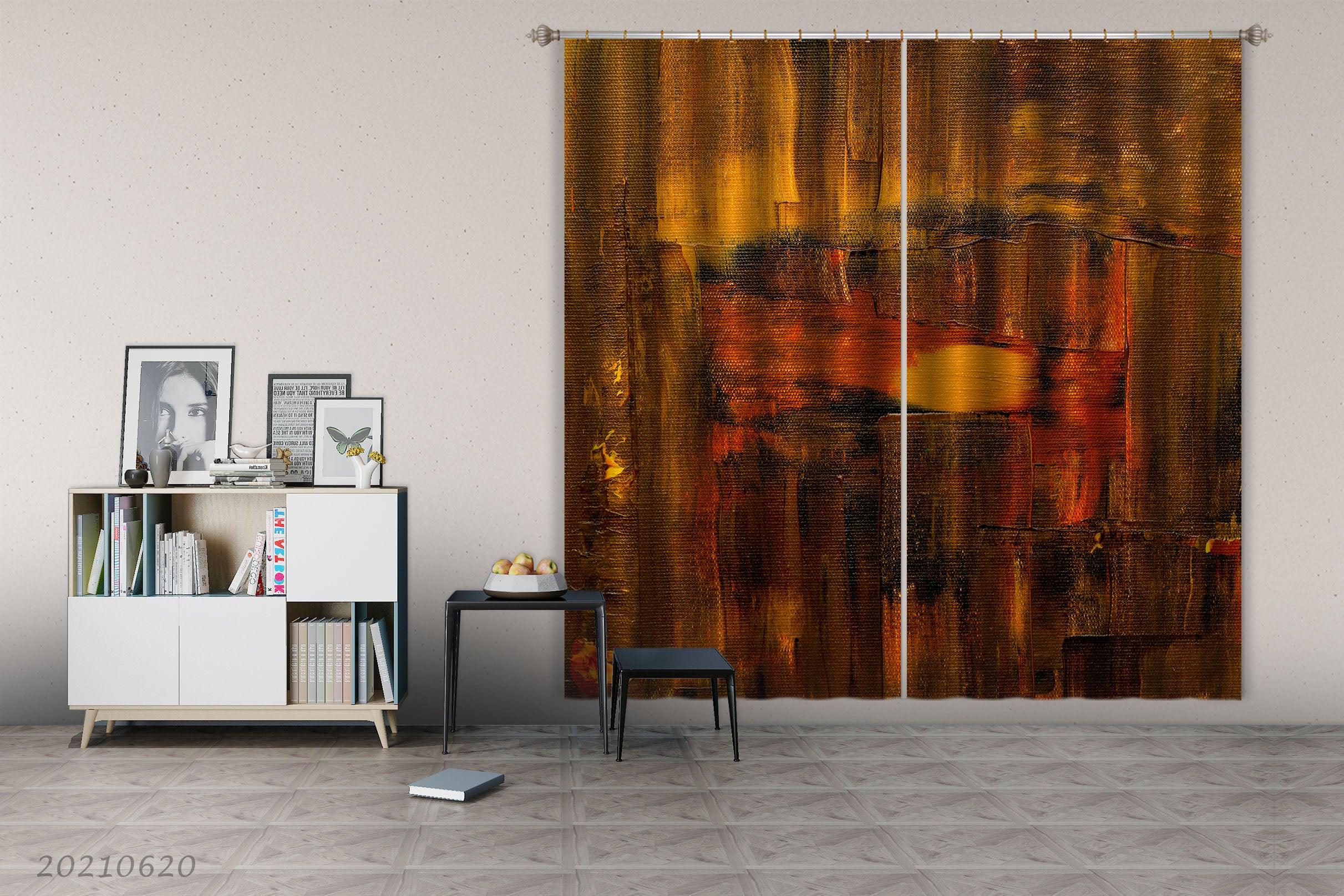 3D Abstract Brown Artistic Graffiti Curtains and Drapes GD 731- Jess Art Decoration