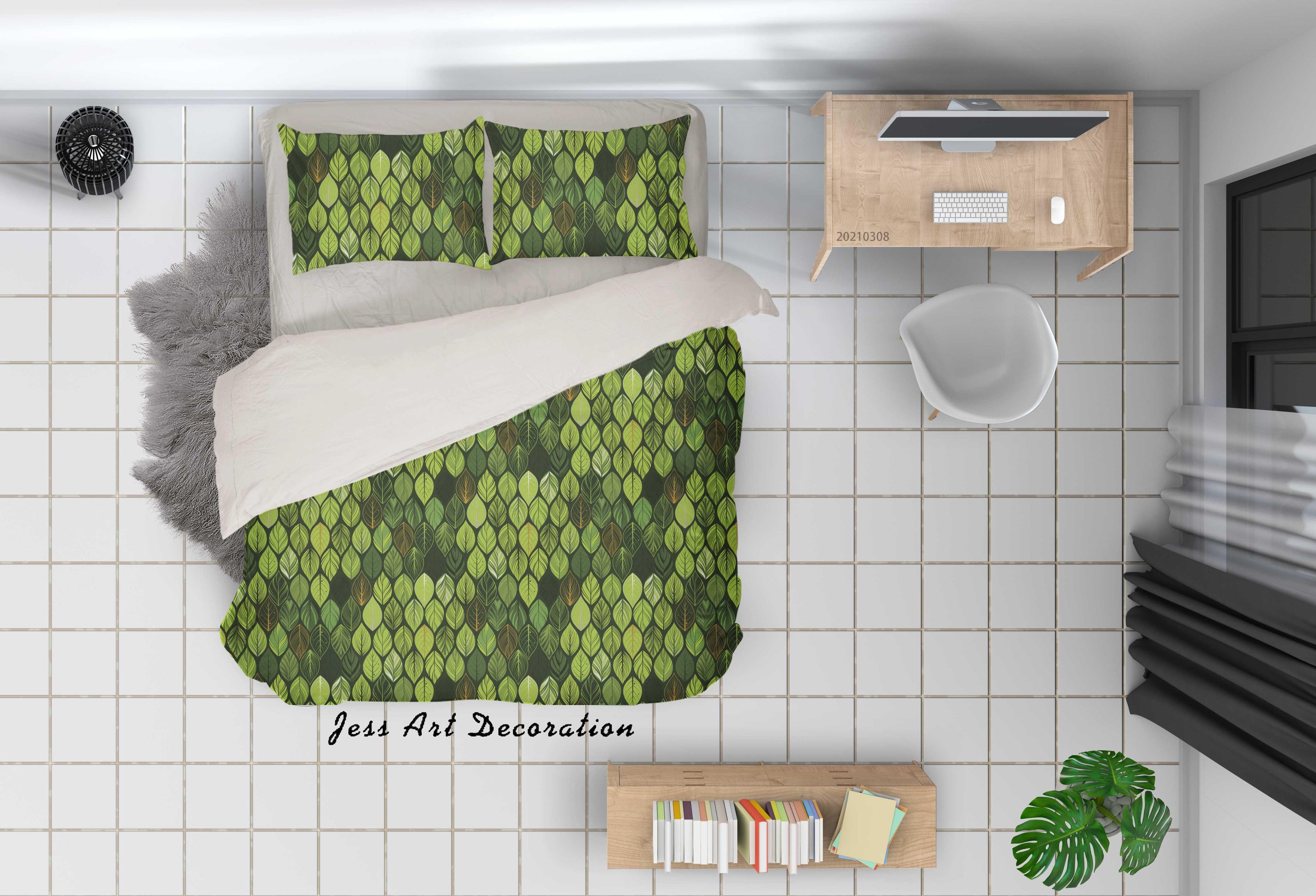 3D Abstract Green Leaf Quilt Cover Set Bedding Set Duvet Cover Pillowcases 261- Jess Art Decoration