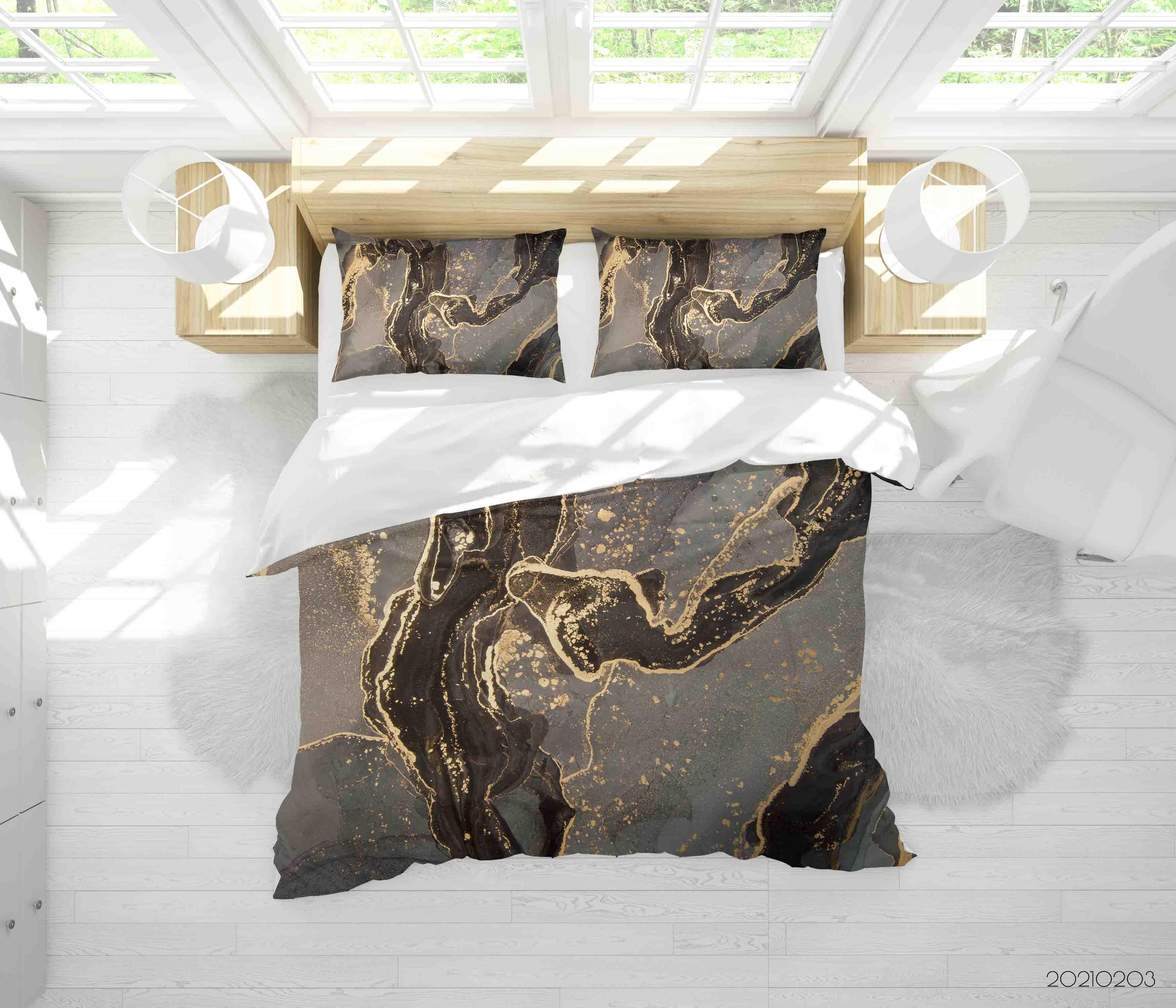 3D Abstract Golden Marble Texture Quilt Cover Set Bedding Set Duvet Cover Pillowcases 62- Jess Art Decoration