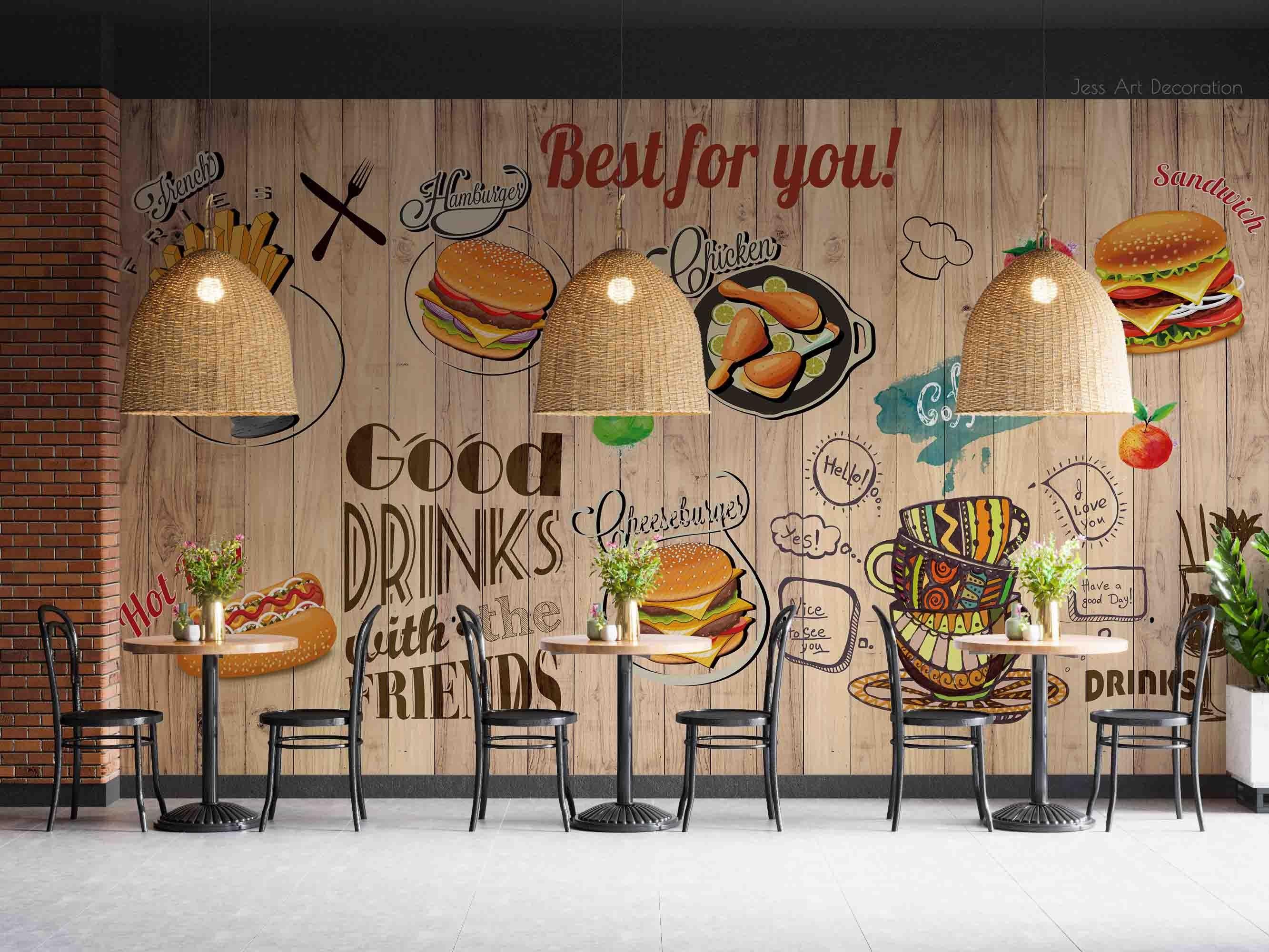 3D Fast Food Plank Background Pattern Wall Mural Wallpaper GD 3374- Jess Art Decoration