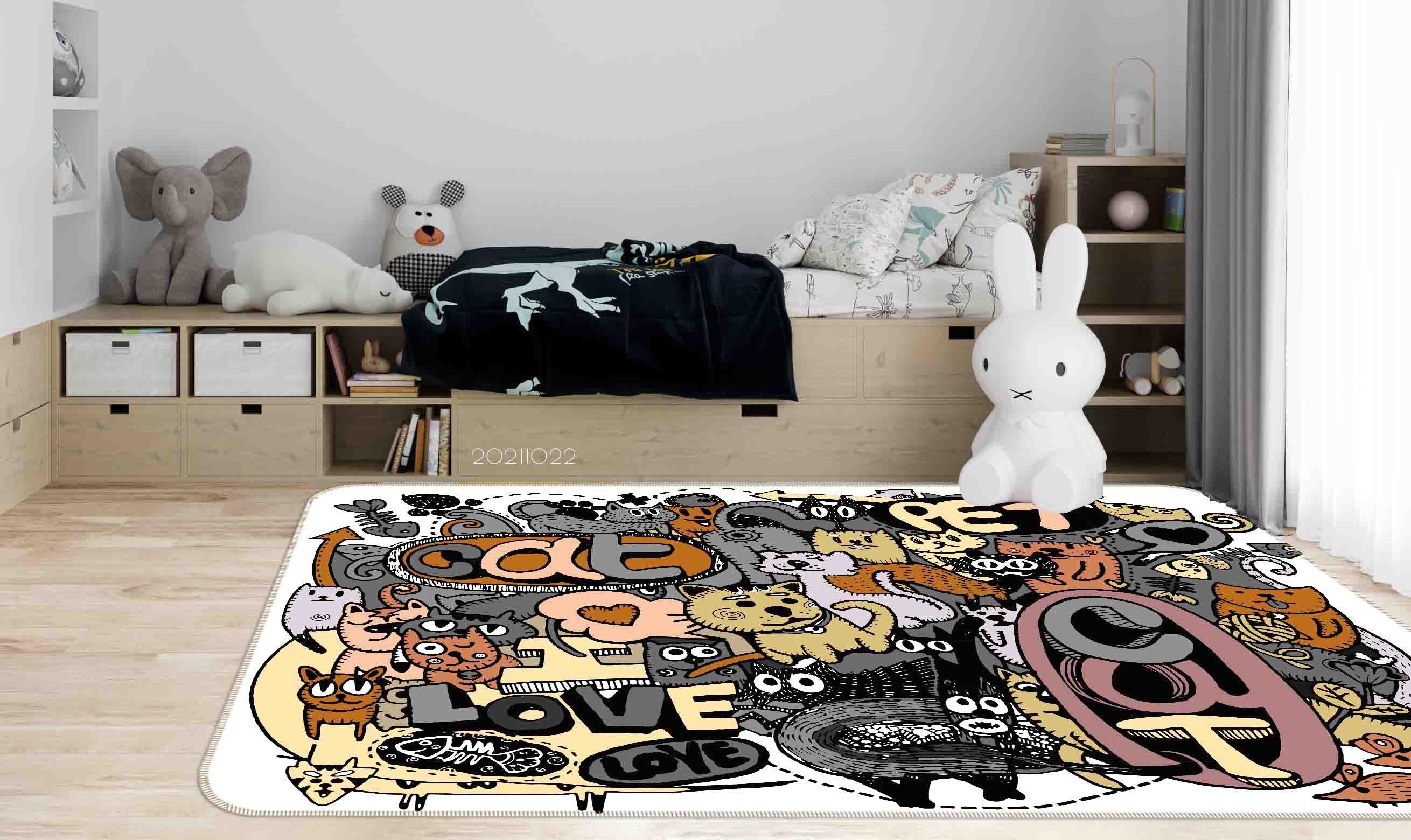 3D Cute Animal Cat Doodle Non-Slip Rug Mat 46- Jess Art Decoration