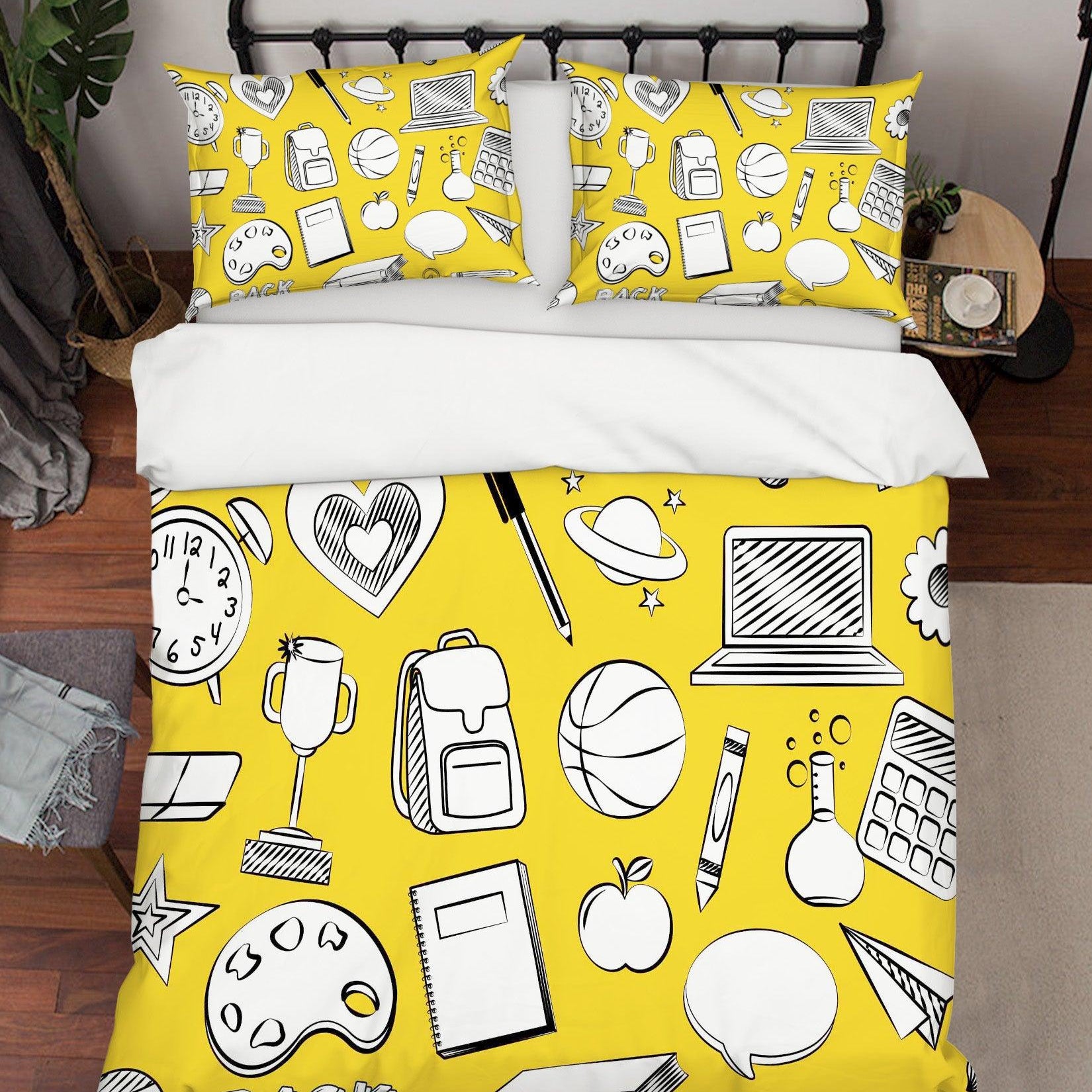 3D Yellow Stationery Quilt Cover Set Bedding Set Pillowcases 43- Jess Art Decoration
