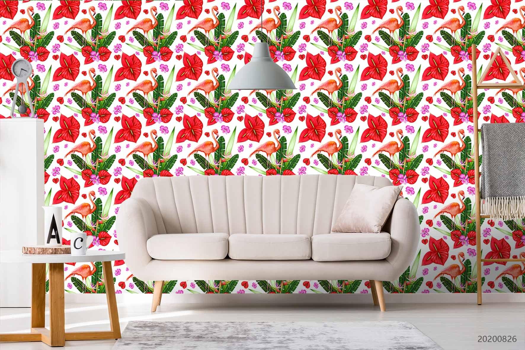 3D Oil Painting Red Floral Leaves Plant Wall Mural Wallpaper LXL 1357- Jess Art Decoration