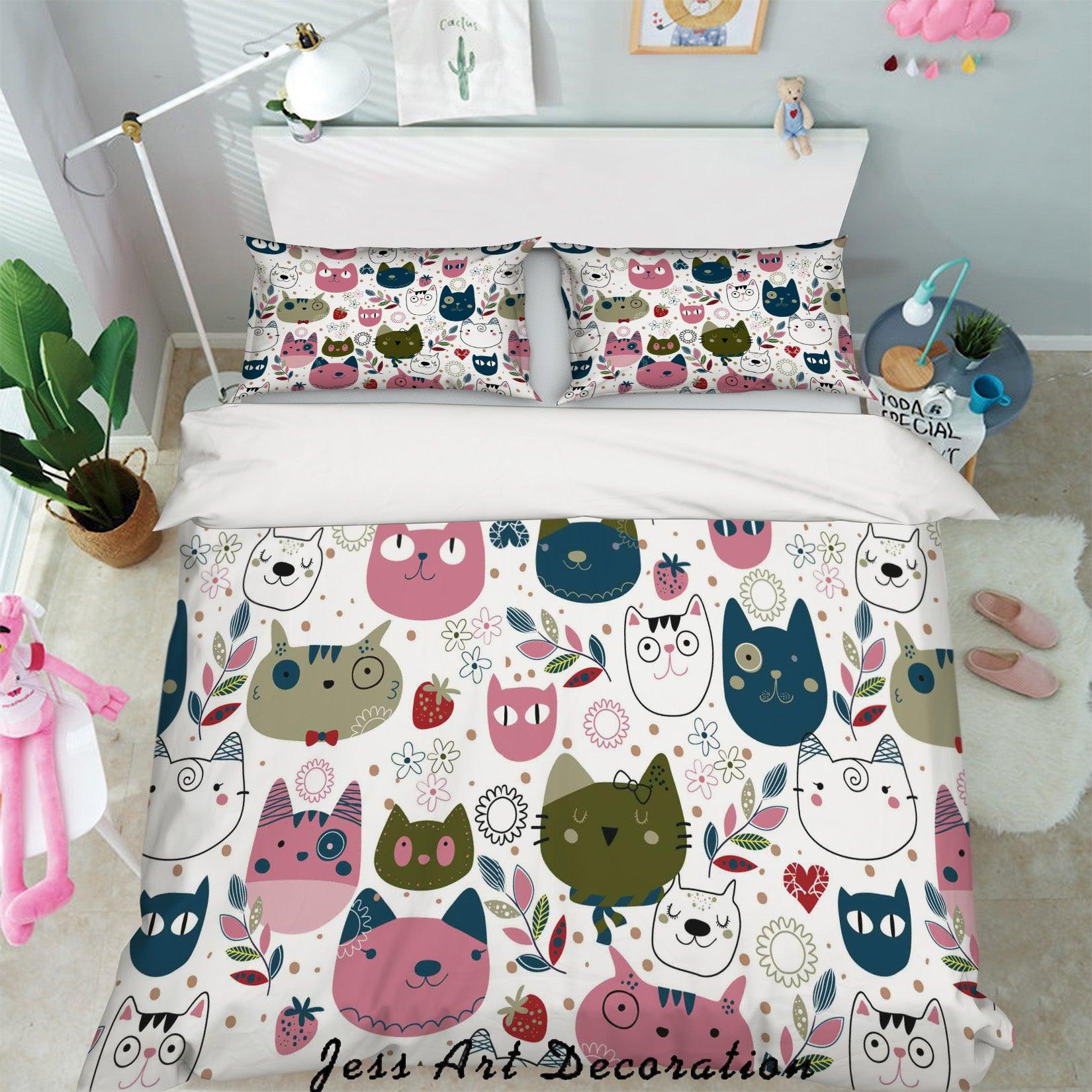 3D Cartoon Colorful Cats Quilt Cover Set Bedding Set Pillowcases 01- Jess Art Decoration