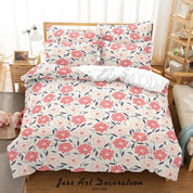 3D Hand Drawn Pink Floral Leaves Plant Pattern Quilt Cover Set Bedding Set Duvet Cover Pillowcases LXL- Jess Art Decoration