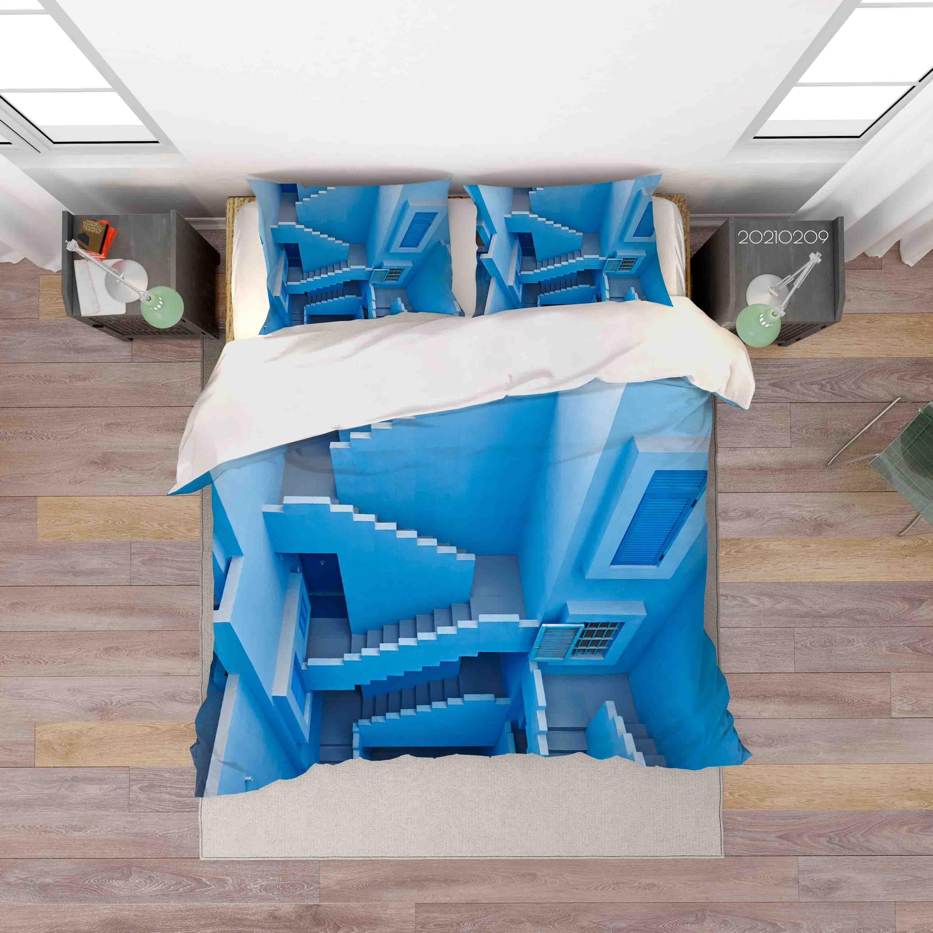 3D Abstract Blue Geometry Building Quilt Cover Set Bedding Set Duvet Cover Pillowcases 331- Jess Art Decoration