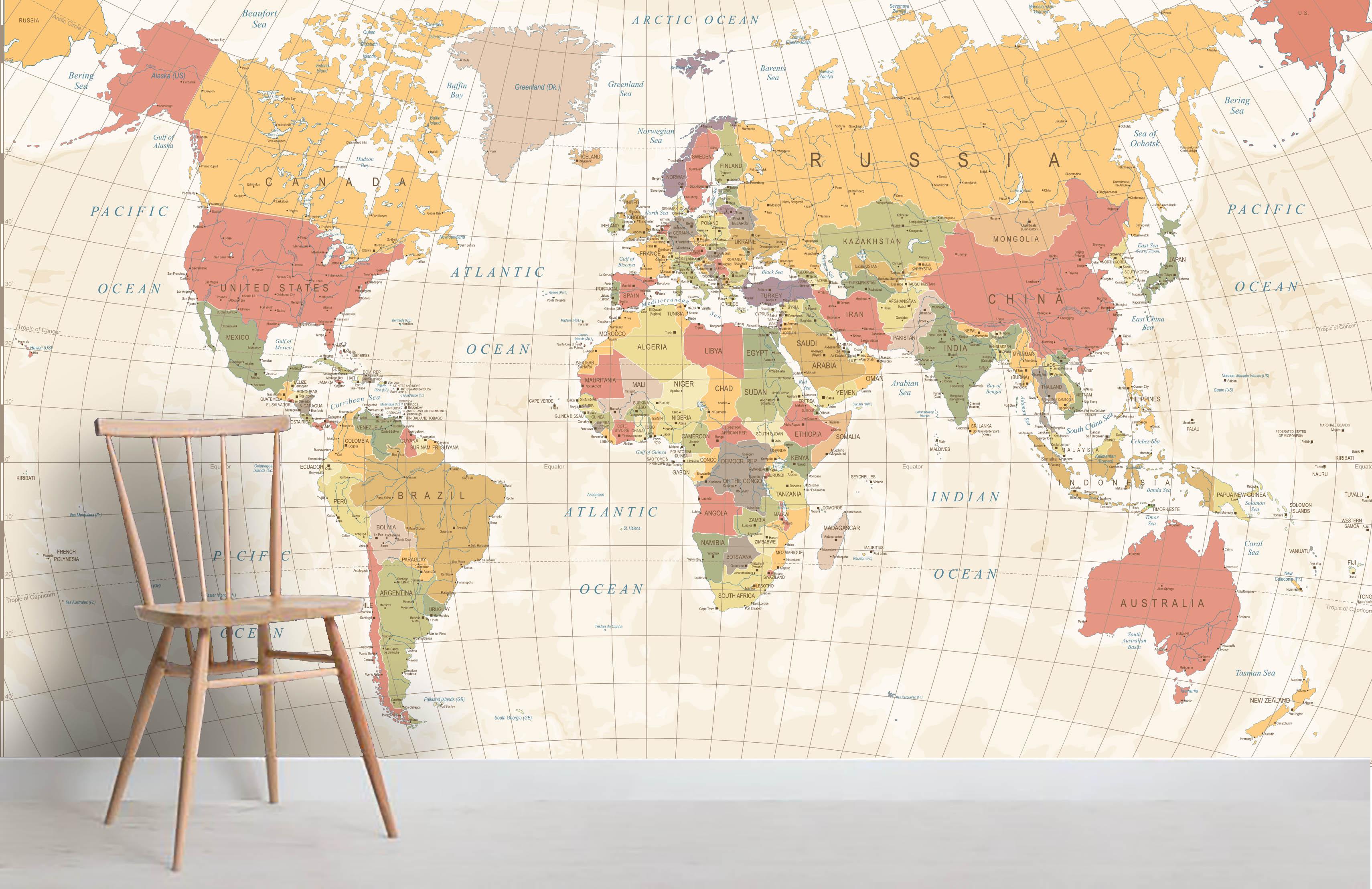 3D World Map Wall Mural Wallpaper LQH 18- Jess Art Decoration