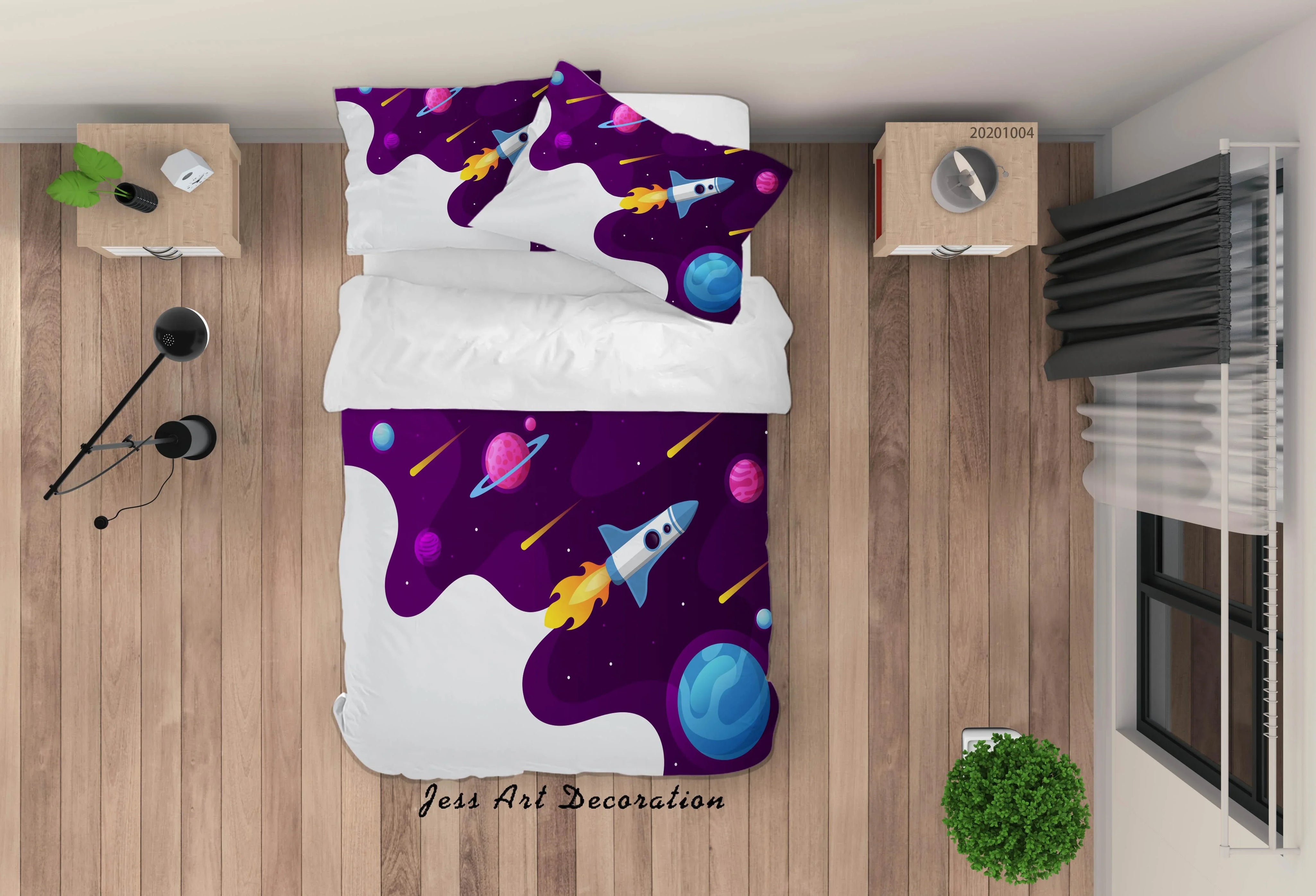 3D Planet  Astronaut Spaceship Quilt Cover Set Bedding Set Duvet Cover Pillowcases WJ 9389- Jess Art Decoration