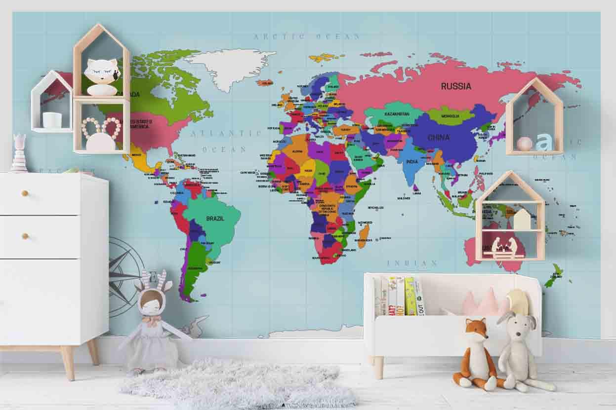3D Artistic Political World Map Wall Mural Wallpaper WJ 9402- Jess Art Decoration