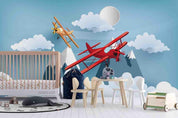 3D Cartoon Mountain Cloud Airplane Wall Mural Wallpaper LQH 292- Jess Art Decoration
