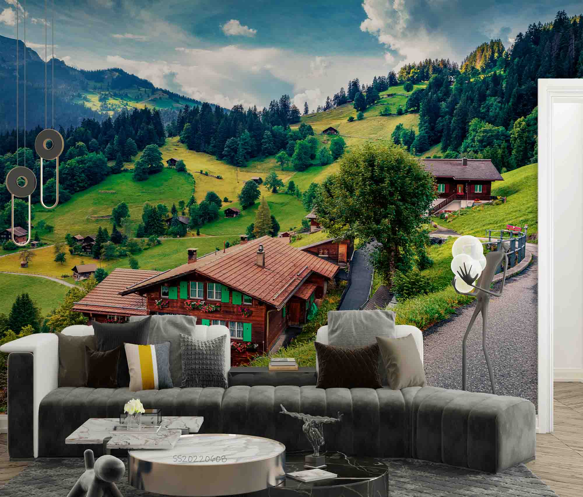 3D Landscape Mountain Green Forest House Road Wall Mural Wallpaper GD 449- Jess Art Decoration