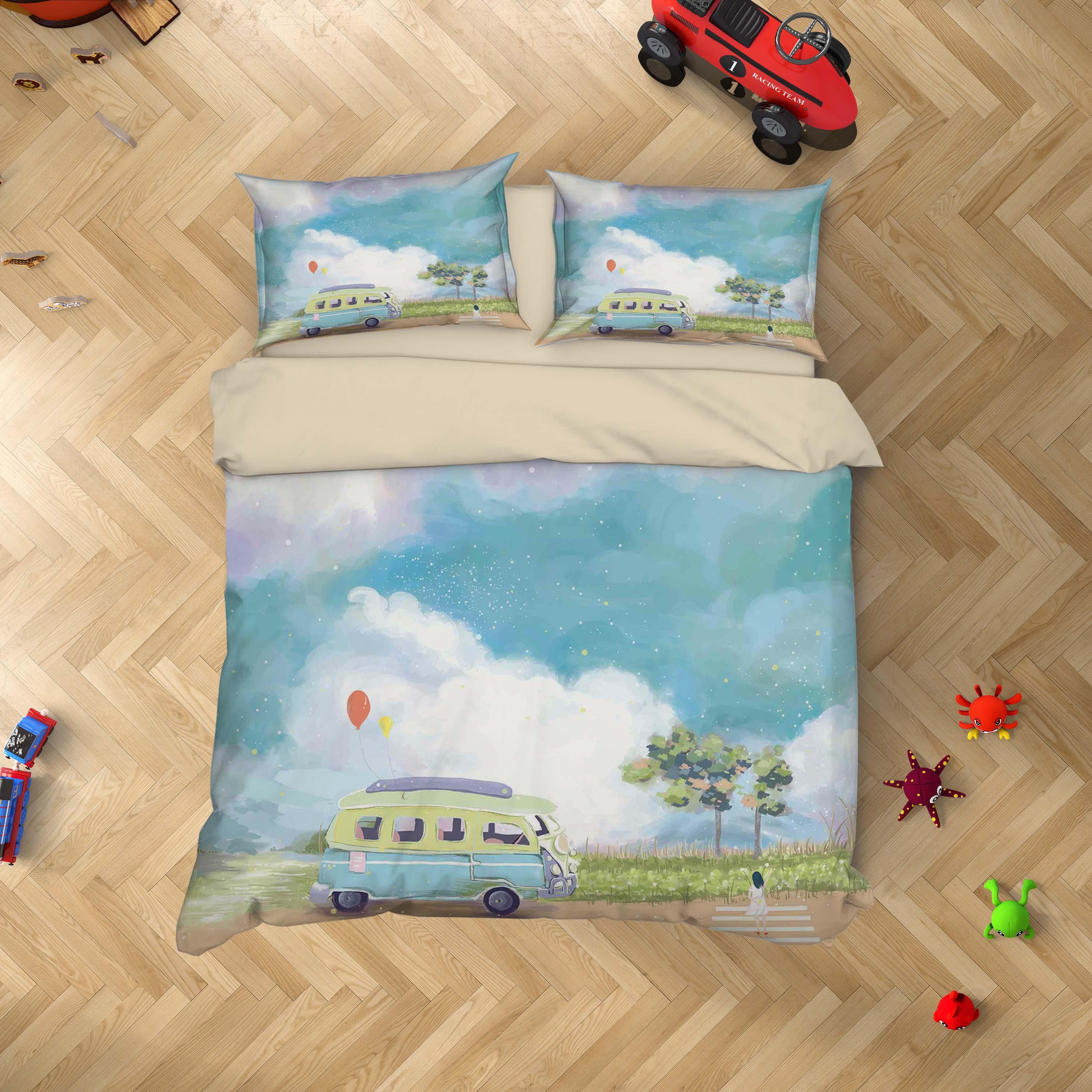 3D Blue Sky White Cloud Car Painting Quilt Cover Set Bedding Set Duvet Cover Pillowcases A414 LQH- Jess Art Decoration