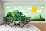 3D green forest mountains cartoon wall mural wallpaper 17- Jess Art Decoration