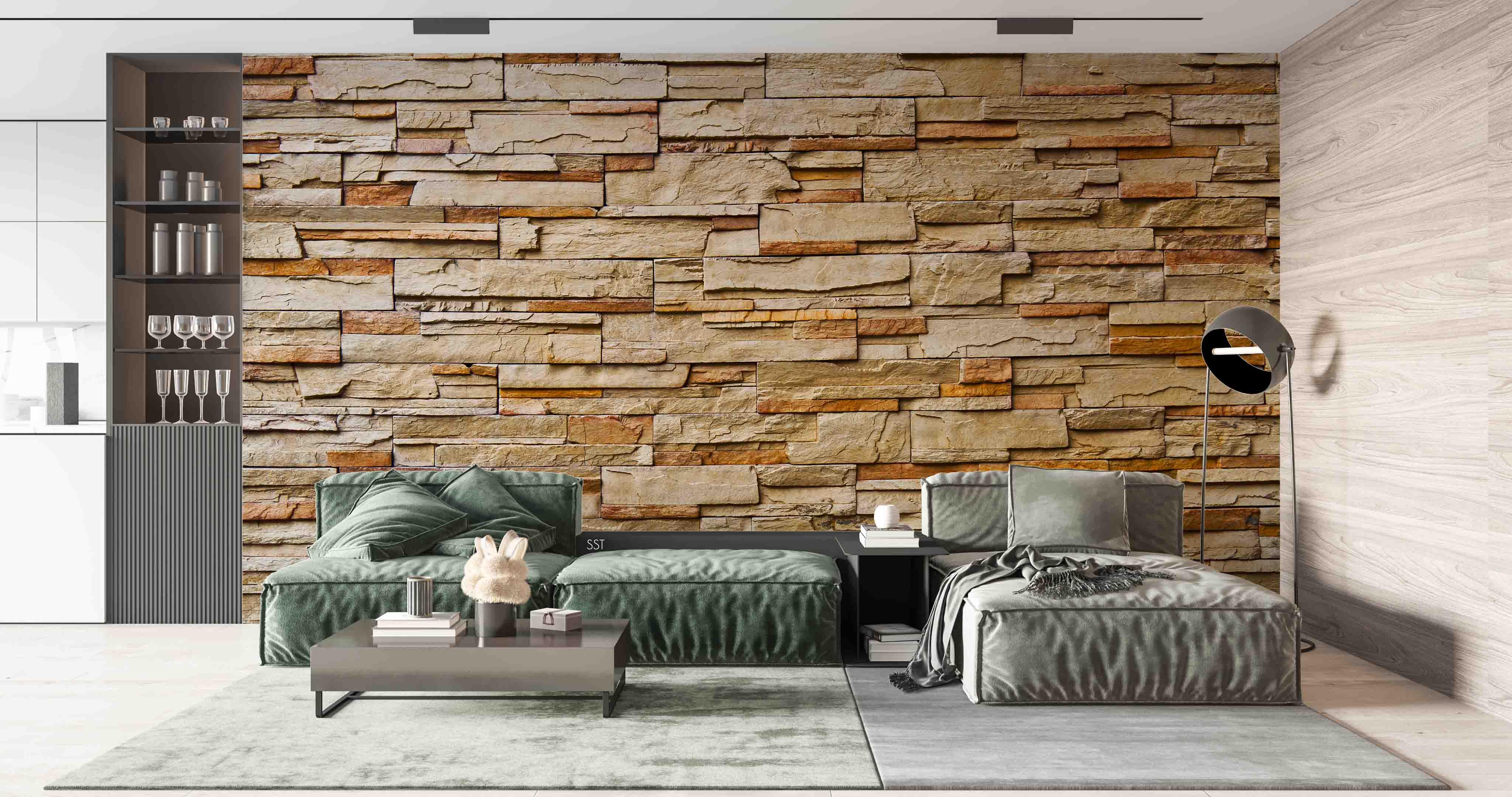 3D Warm Stacked Stone warm stacked stone wall wall mural wallpaper for dining room - view 2