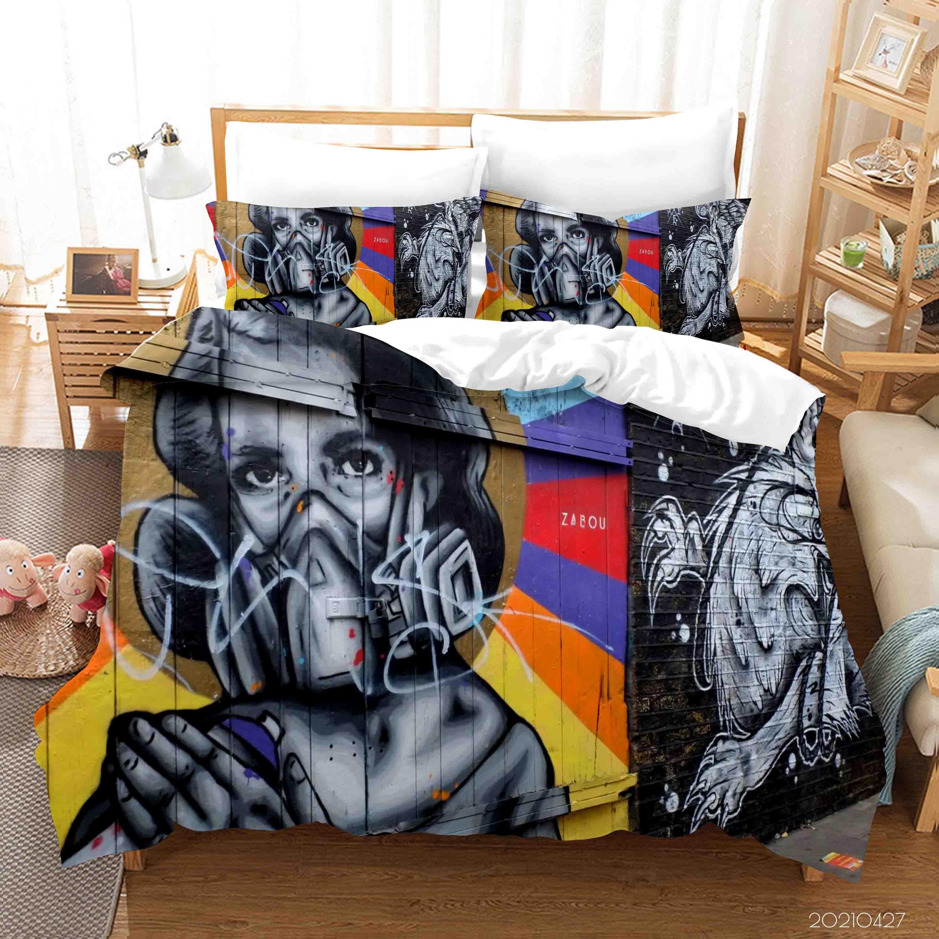 3D Abstract Colored Street Graffiti Quilt Cover Set Bedding Set Duvet Cover Pillowcases 68- Jess Art Decoration