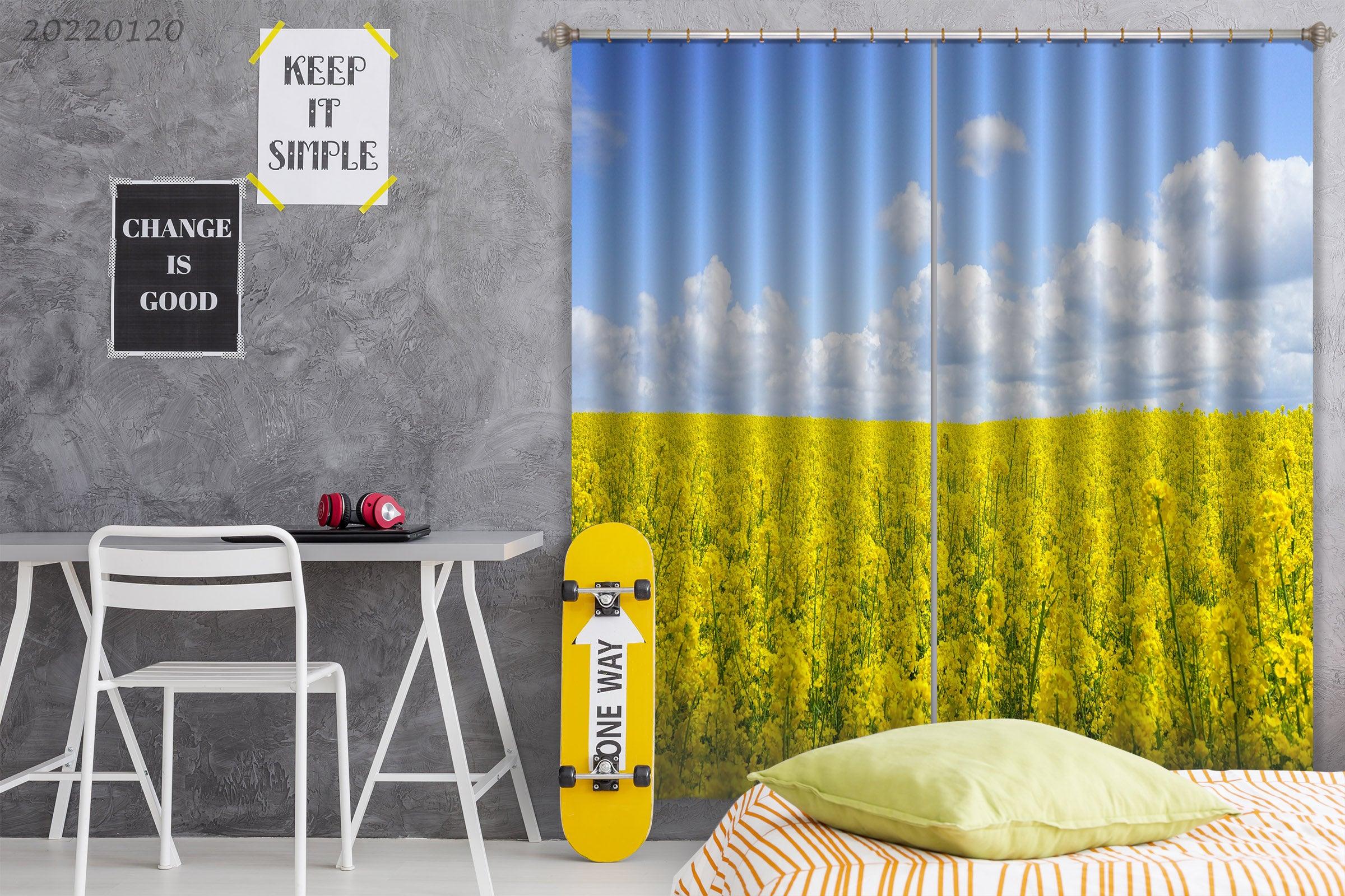 3D Yellow Canola Flower Curtains and Drapes GD 1686- Jess Art Decoration