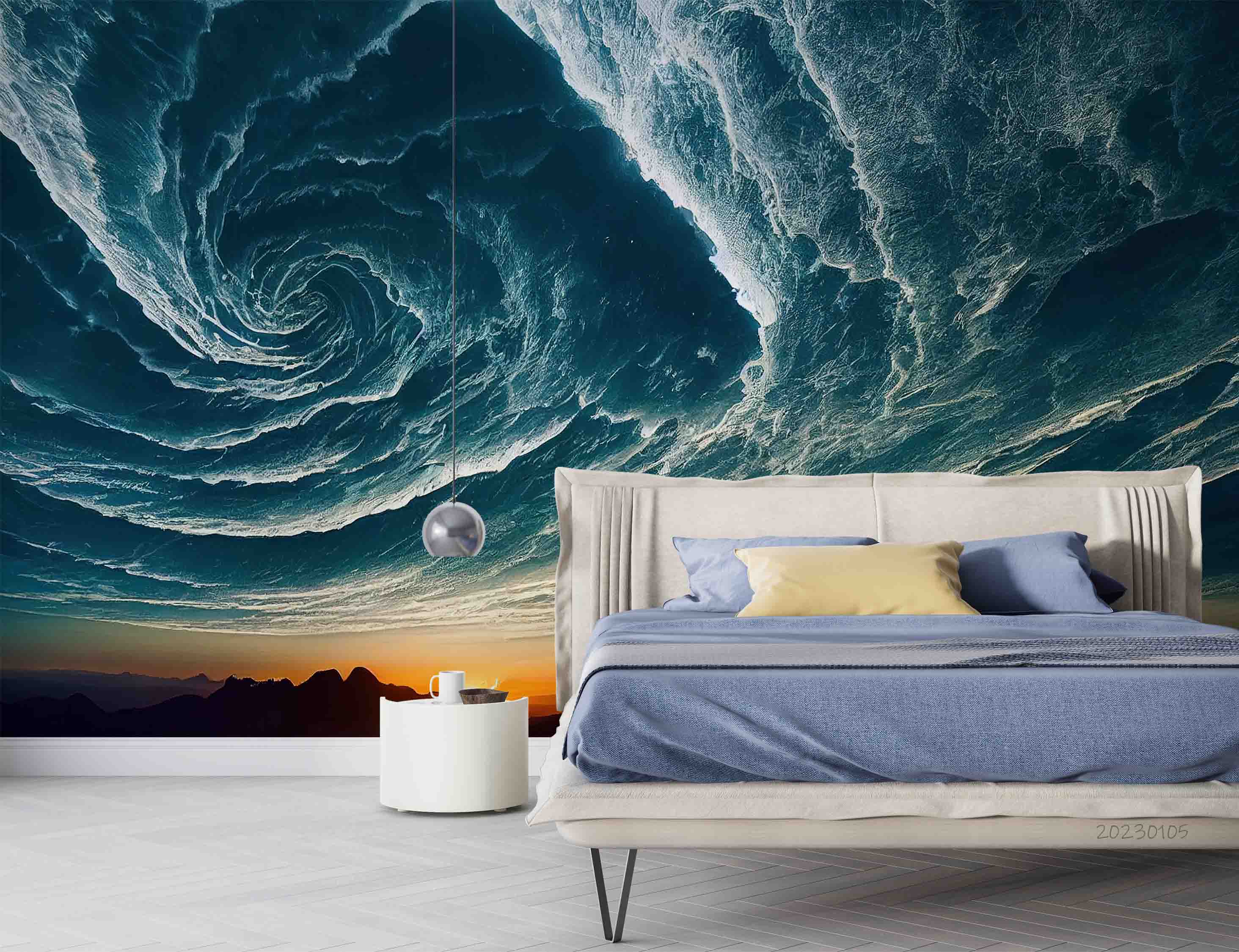 3D Early Sunrise Silhouette Mountains Hills Wall Mural Wallpaper GD 1900- Jess Art Decoration