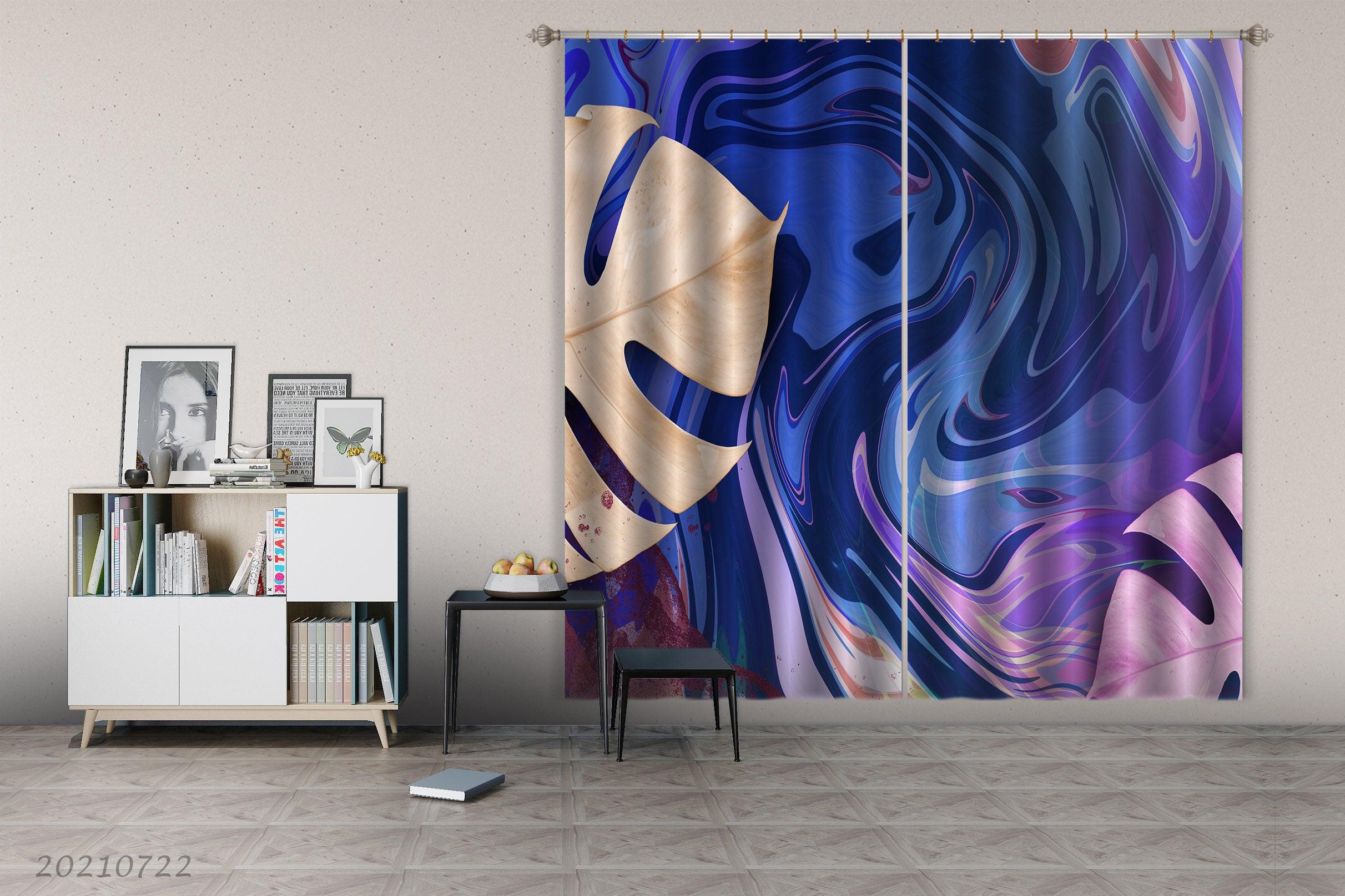 3D Abstract Blue Marble Texture Curtains and Drapes LQH 201- Jess Art Decoration