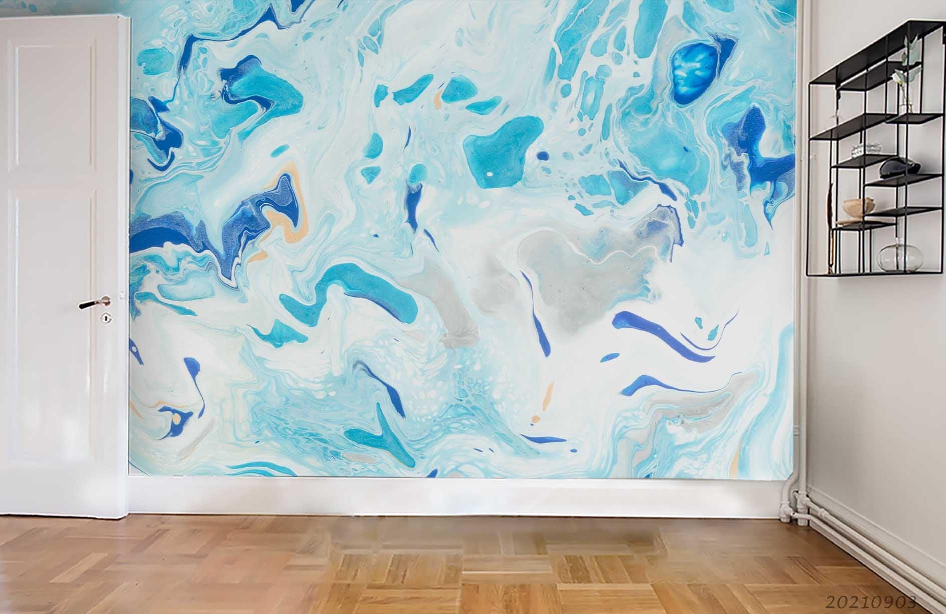 3D Watercolor Blue Marble Texture Wall Mural Wallpaper LQH 271- Jess Art Decoration