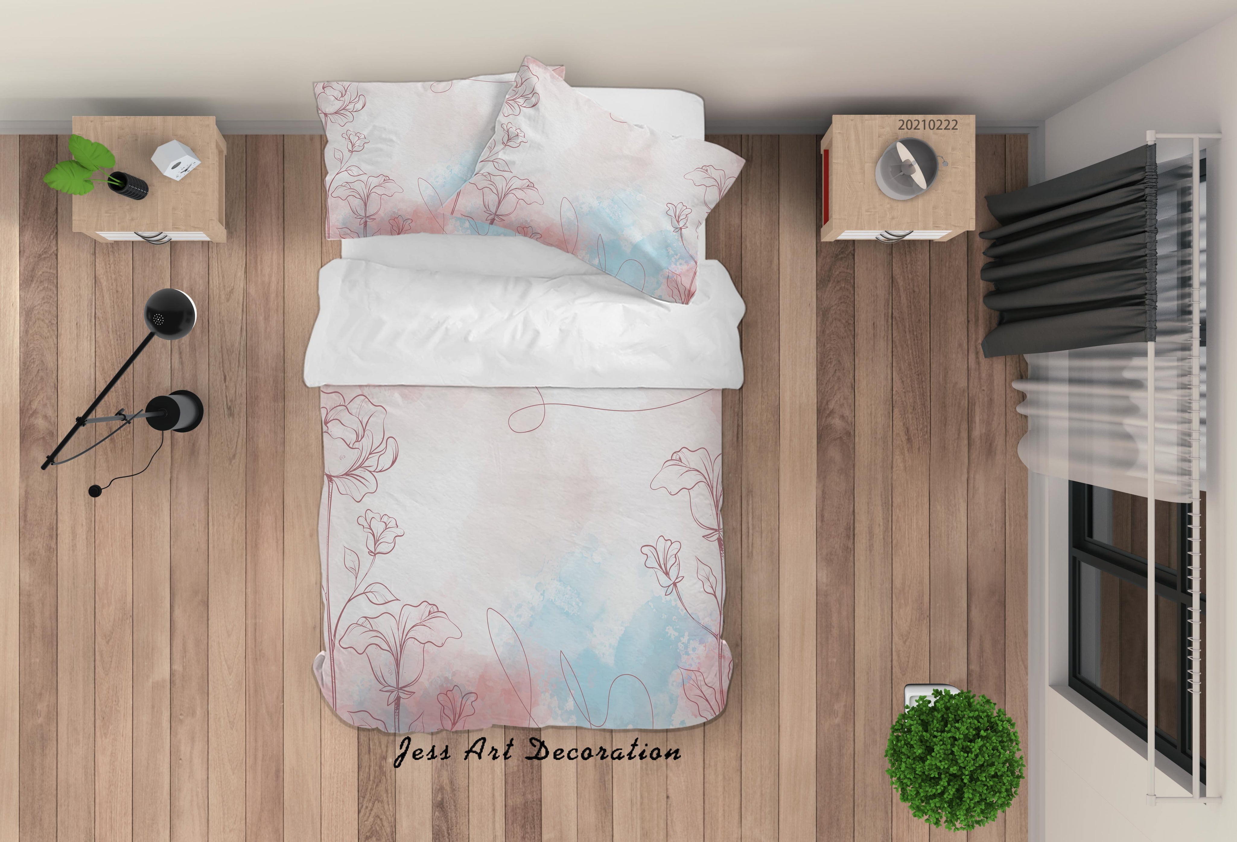 3D Watercolor Pink Floral Quilt Cover Set Bedding Set Duvet Cover Pillowcases 147- Jess Art Decoration