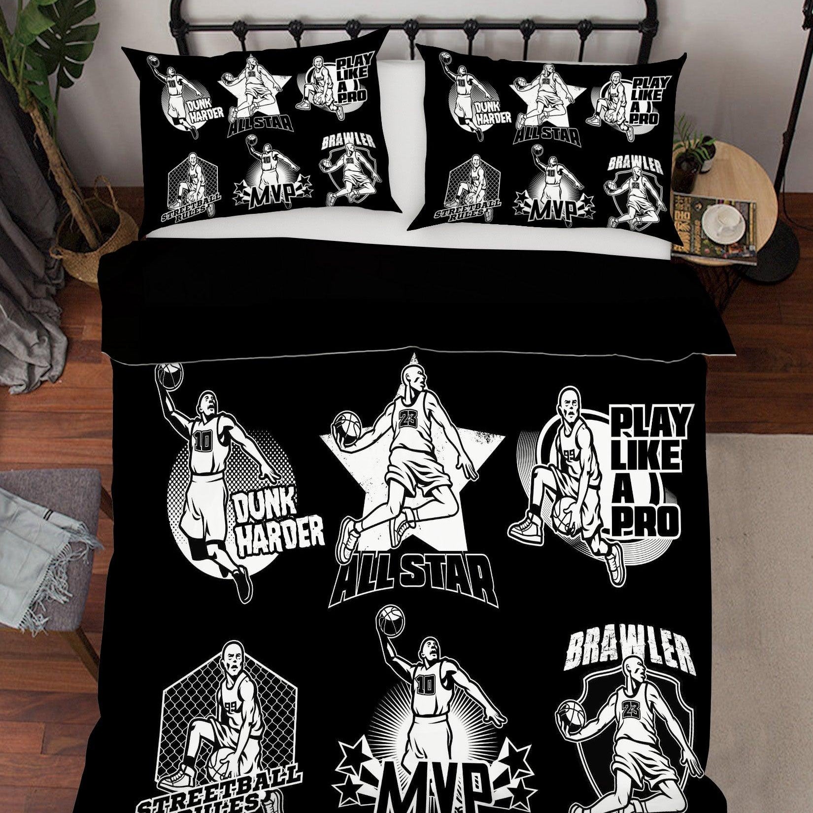 3D Black Basketball Player Dunk Quilt Cover Set Bedding Set Pillowcases 49- Jess Art Decoration