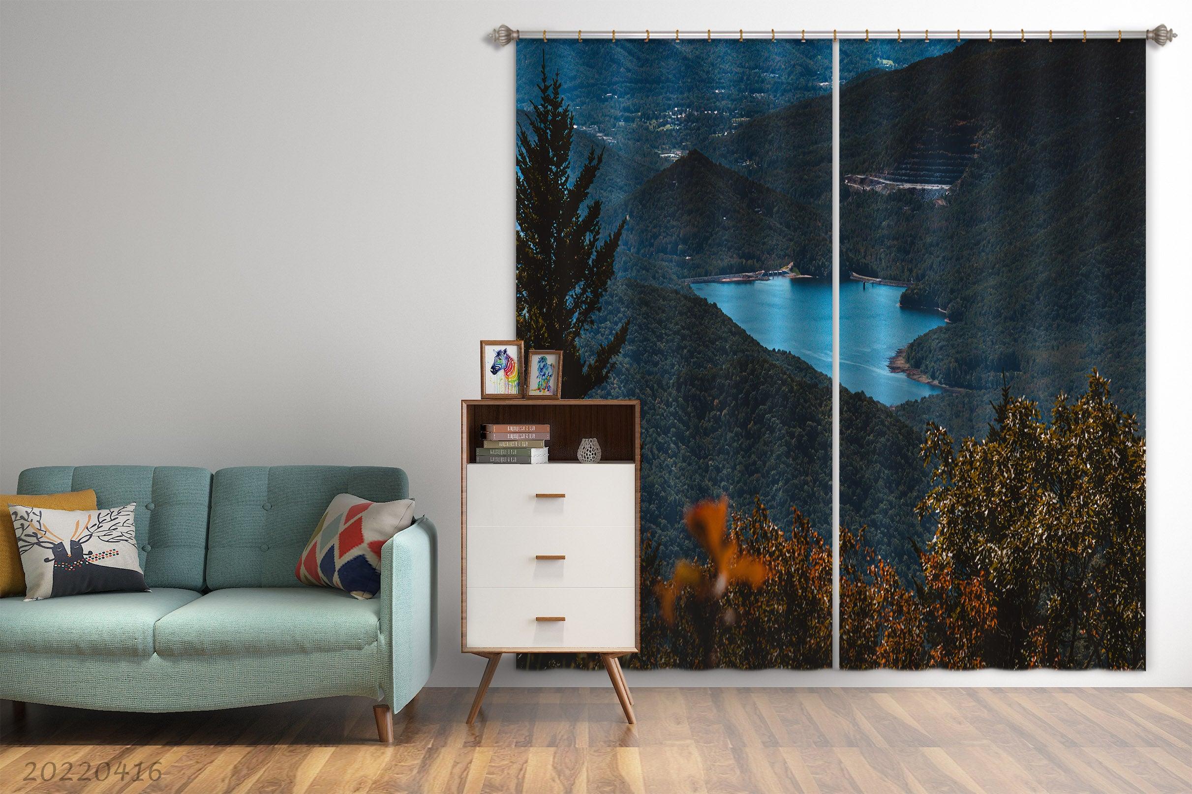 3D Landscape Mountain River Forest Tree Curtains and Drapes GD 4545- Jess Art Decoration