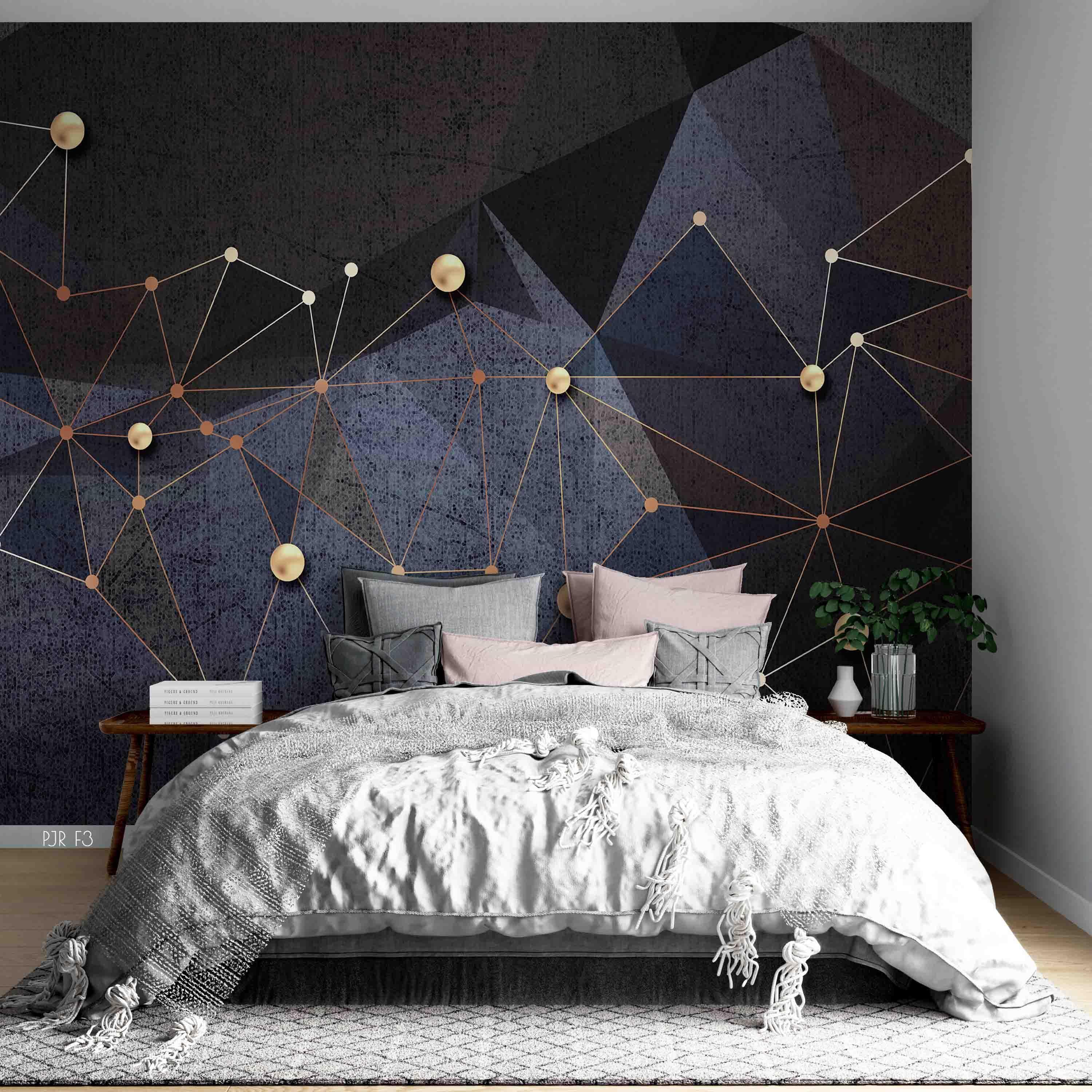 3D Dark Geometric Network dark geometric network pattern wall mural wallpaper for living room - view 3