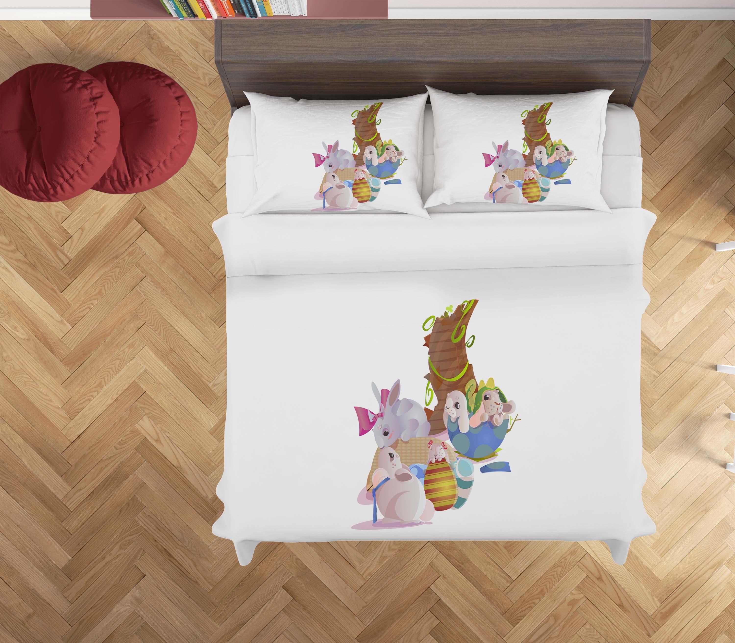 3D White Cartoon Rabbit Eggs Quilt Cover Set Bedding Set Duvet Cover Pillowcases SF30- Jess Art Decoration