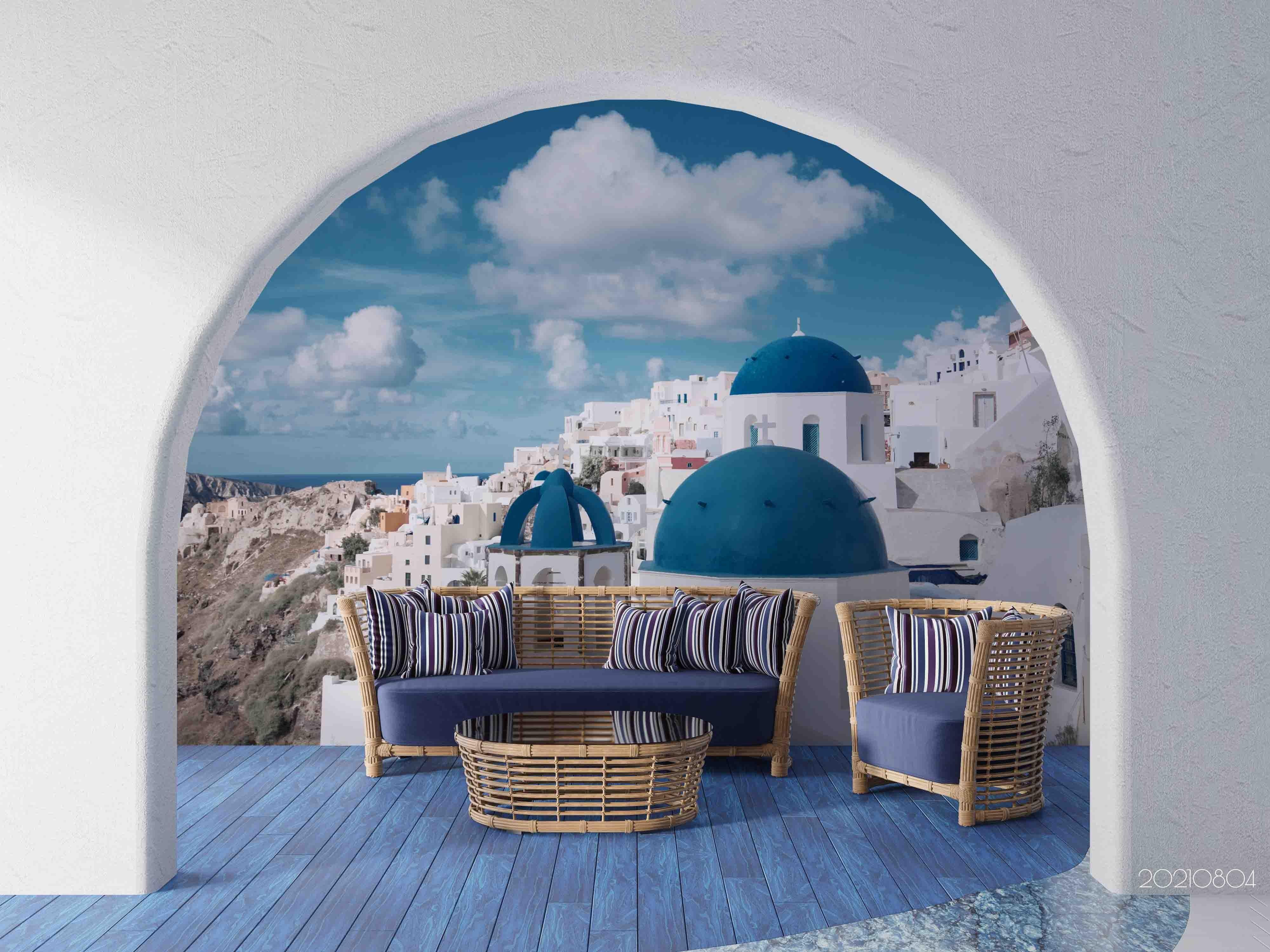 3D Santorini White Town Architecture Wall Mural Wallpaper SWW5025- Jess Art Decoration