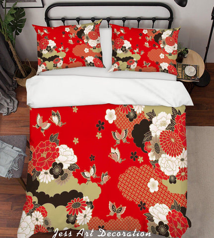 3D Abstract Red Floral Quilt Cover Set Bedding Set Pillowcases 55- Jess Art Decoration