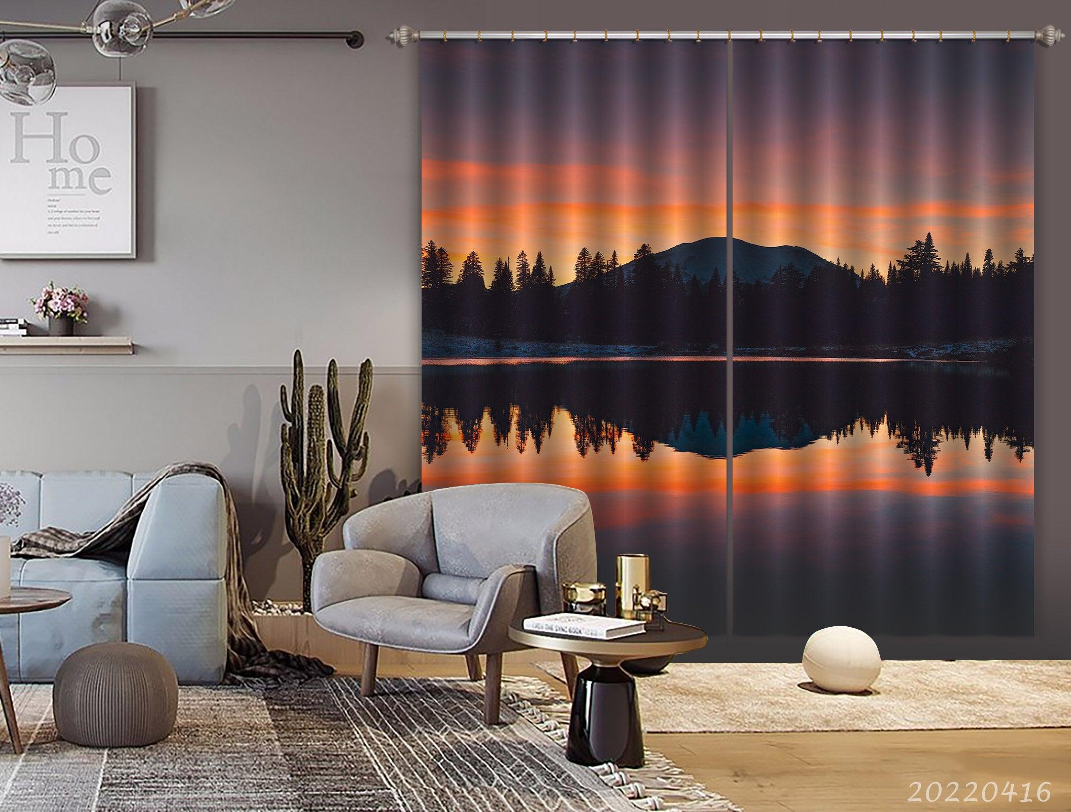 3D Landscape Mountain Tree Lake Reflection Sunset Curtains and Drapes GD 4493- Jess Art Decoration