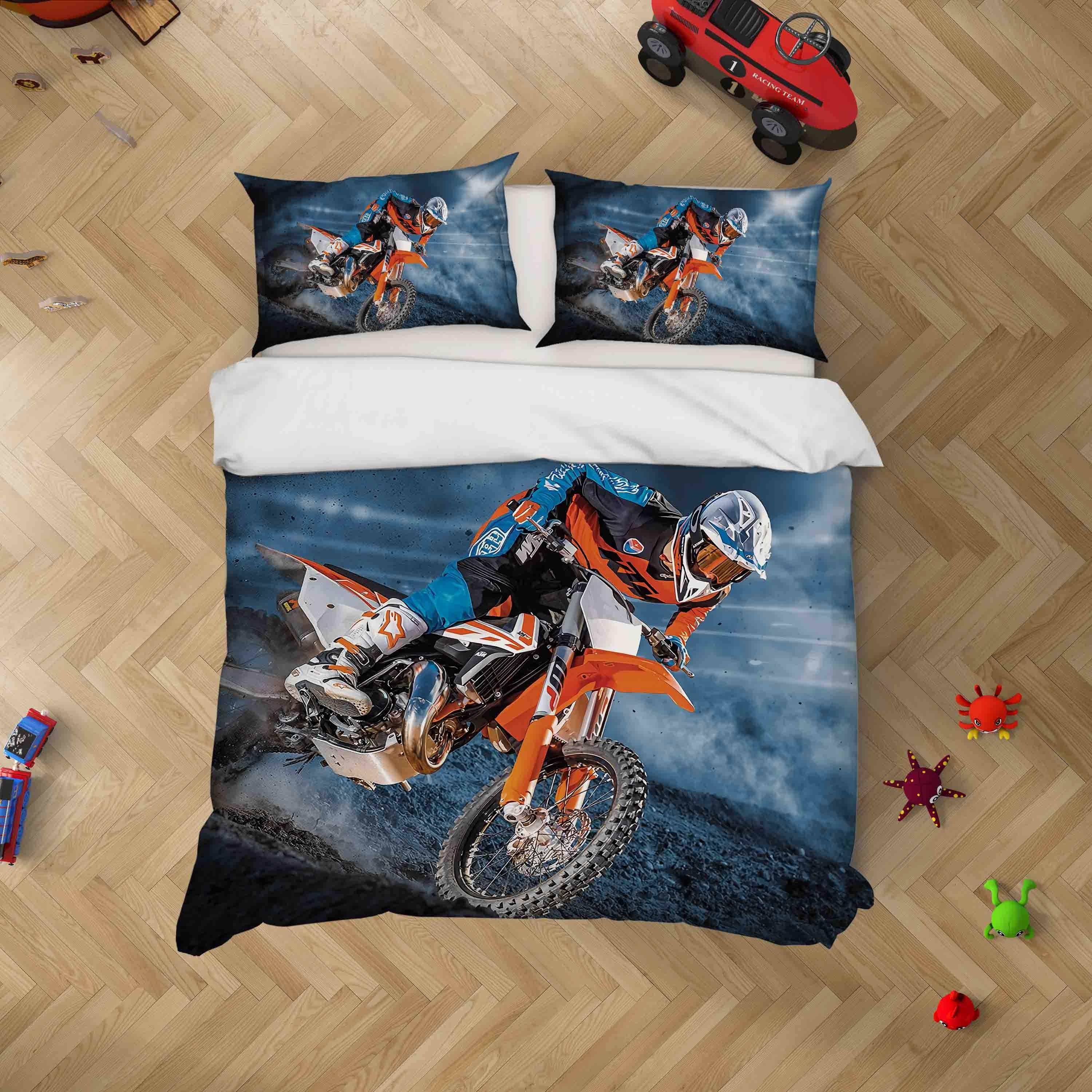 3D Super Motocross Motorcycle Quilt Cover Set Bedding Set Duvet Cover Pillowcases JN 1196- Jess Art Decoration