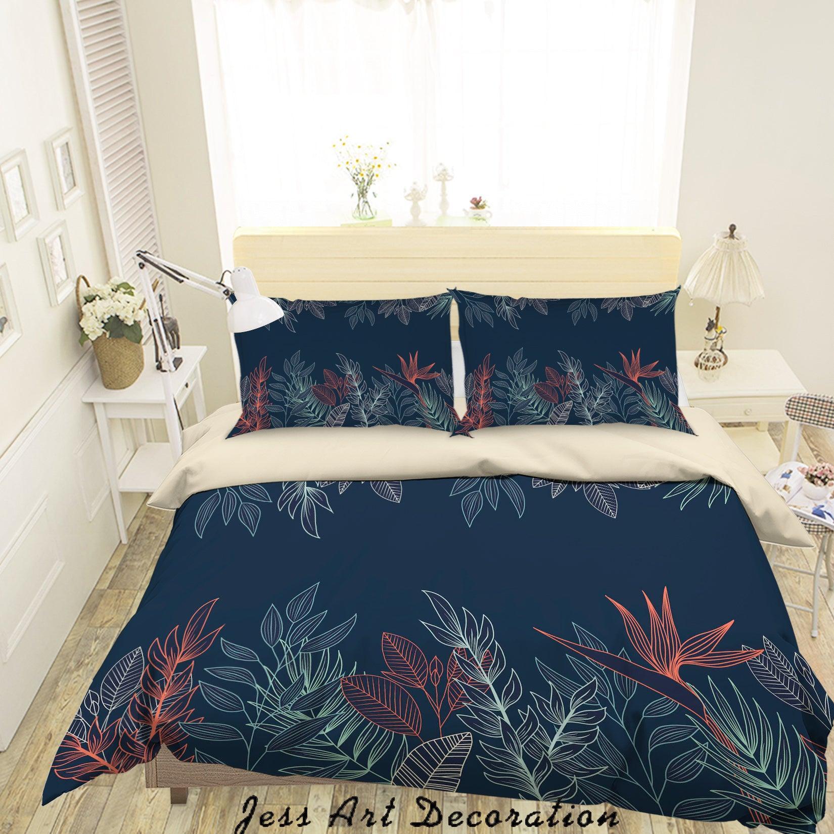 3D Dark Leaves  Quilt Cover Set Bedding Set Duvet Cover Pillowcases A017 LQH- Jess Art Decoration