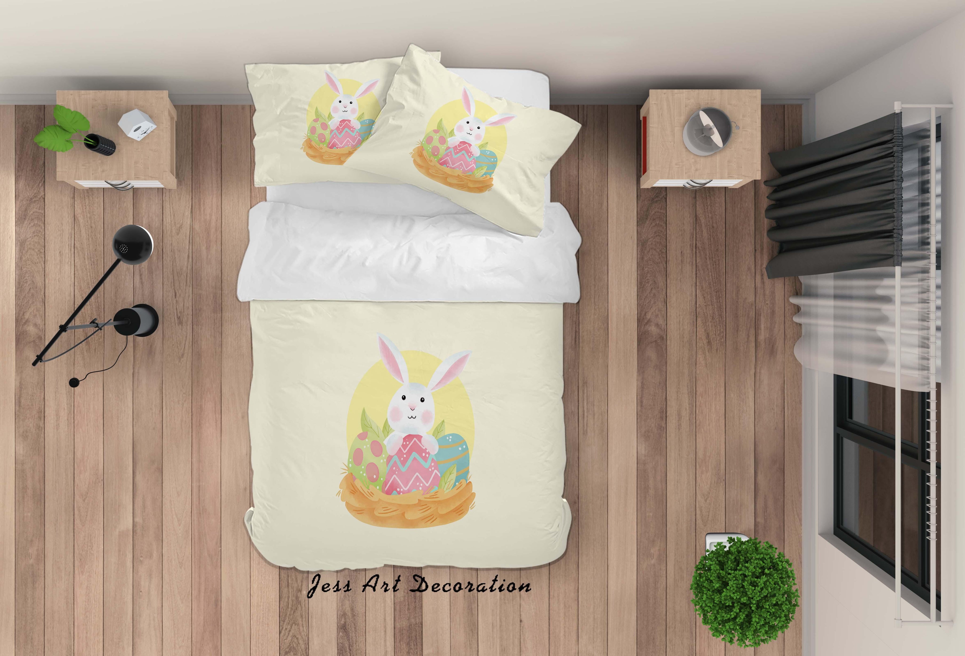 3D Yellow Rabbit Quilt Cover Set Bedding Set Duvet Cover Pillowcases SF03- Jess Art Decoration