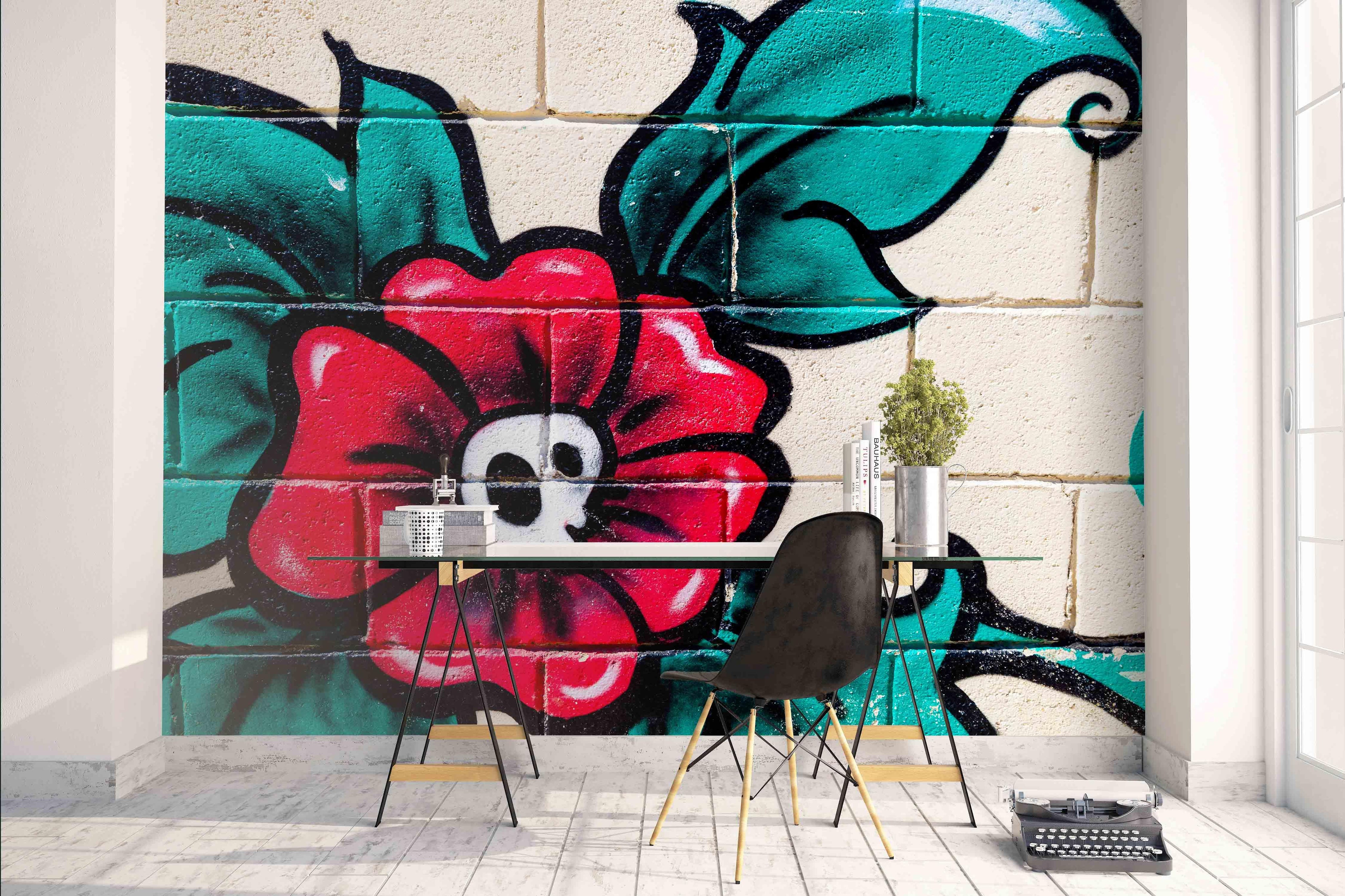 3D Red Floral Brick Graffiti Wall Mural Wallpaper 20- Jess Art Decoration