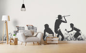 3D Banksy Trolleys Black White Figure Wall Mural Wallpaper ZY D61- Jess Art Decoration